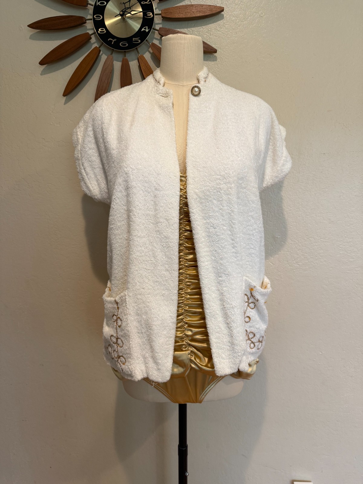M | 1950s Terry cloth Swim Coverup Jacket VLV