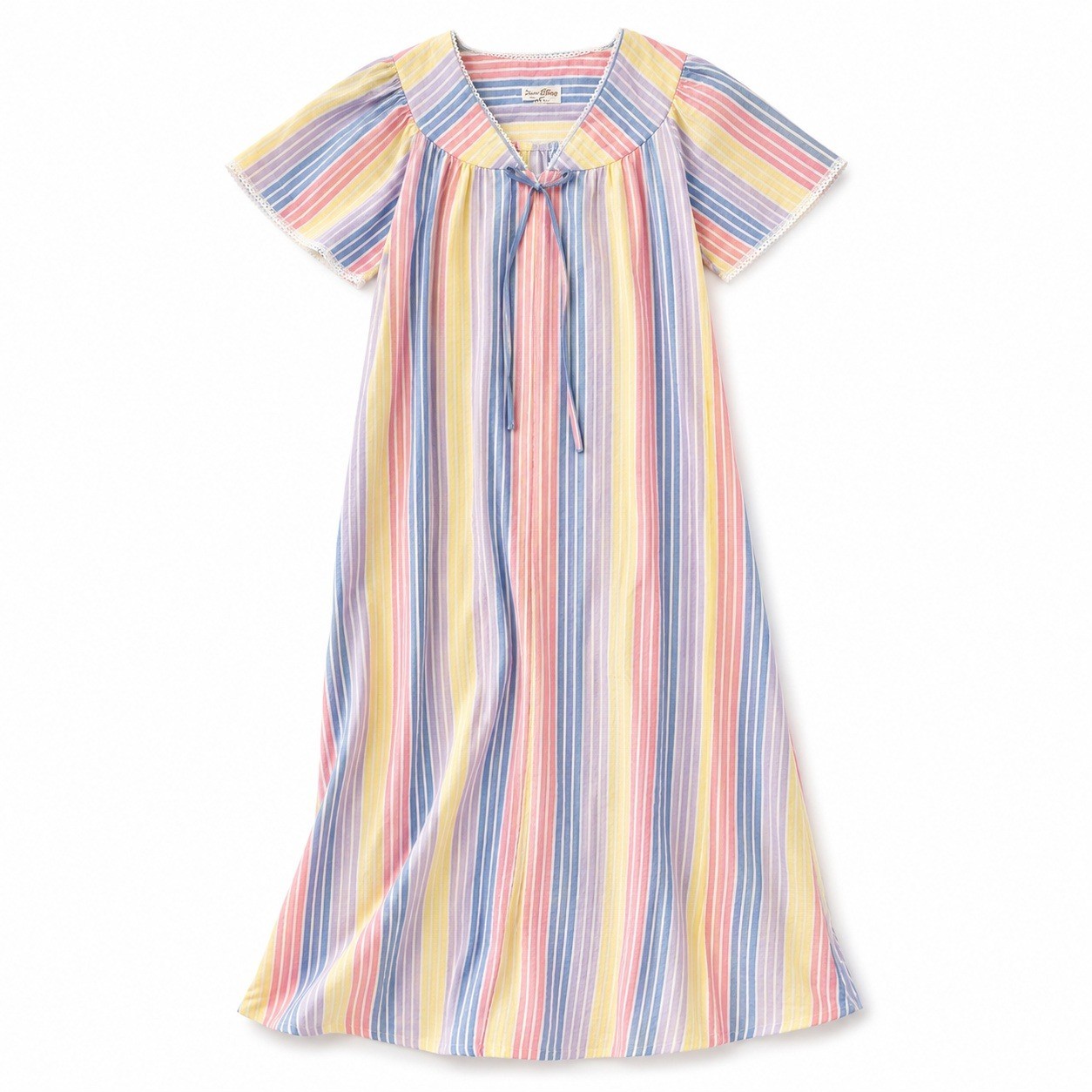 Vtg Dan-Ellen Pastel Rainbow Pride Maxi Muumuu House Dress M Retro Nightgown