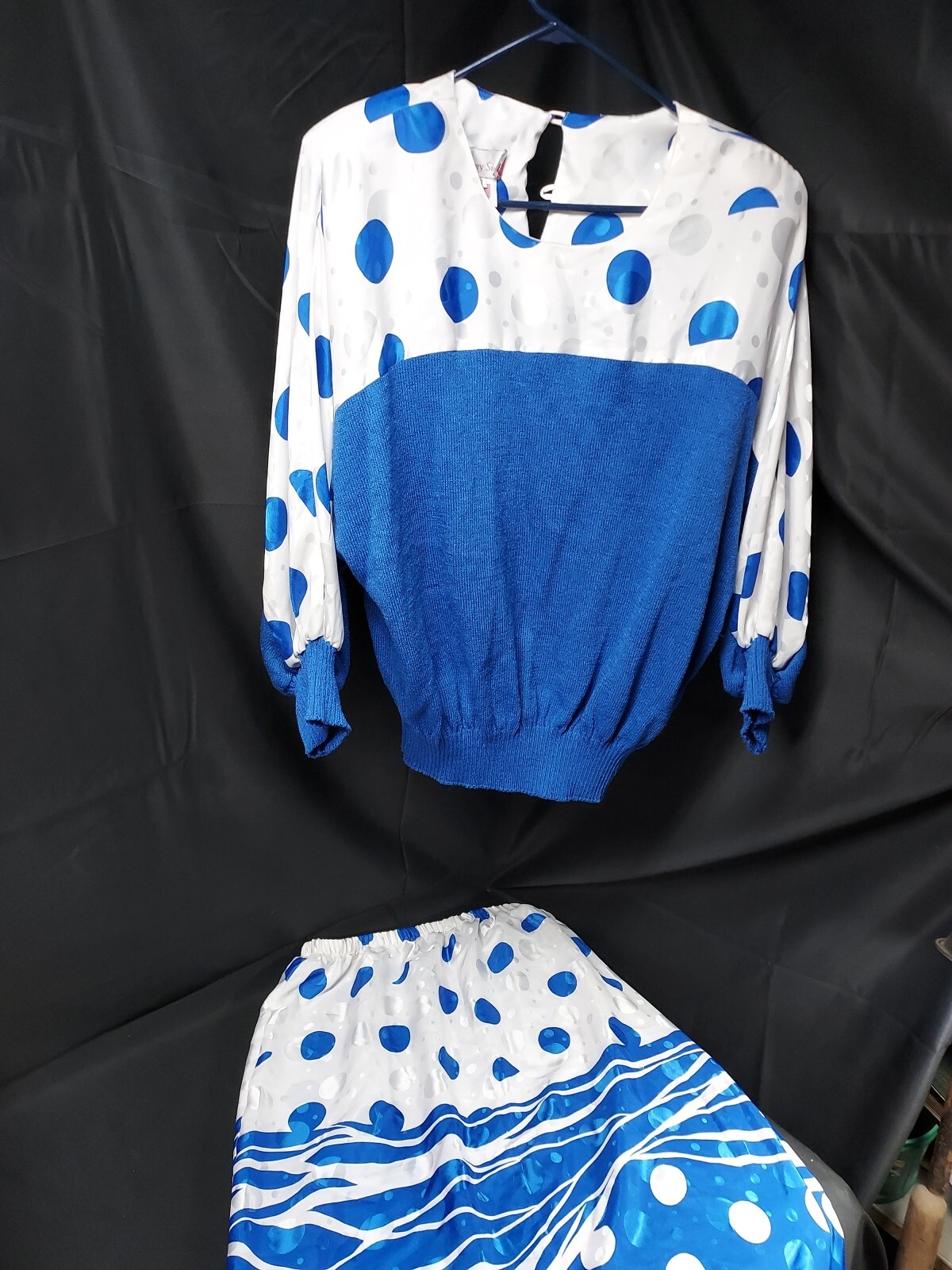 1980s ANTHONY SICARI Women’s 2 Piece Skirt Suit Sweater Top Size 22 Made USA