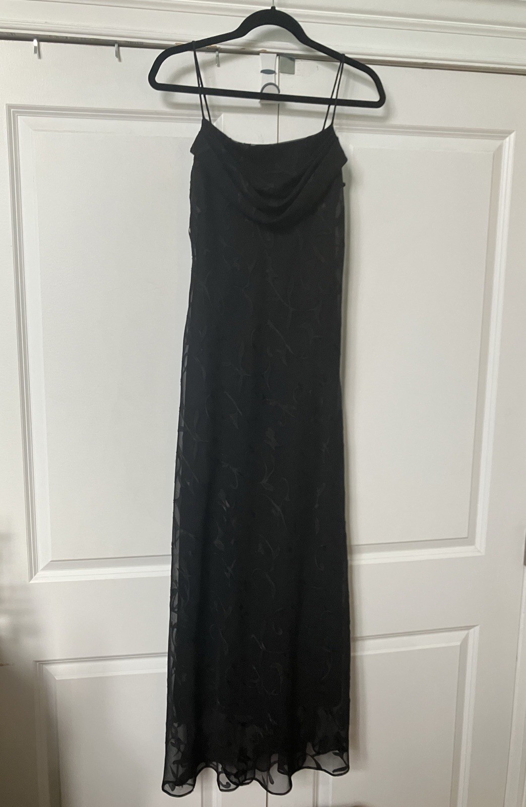 Y2K Onyx Nite Maxi Dress Womens Prom Black Strappy Long 90s Cowl Neck Whimsigoth