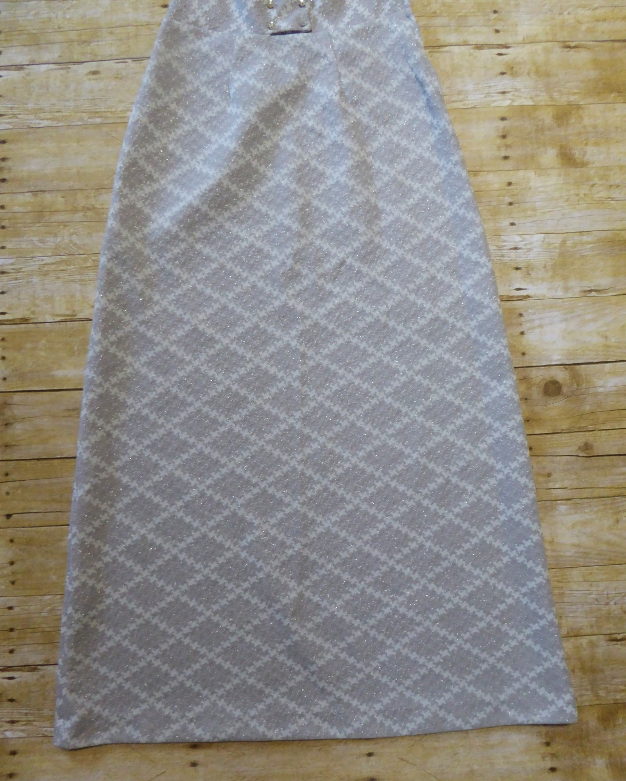 70s Linda Original Vintage Polyester Maxi Skirt Hostess Silver A-Line Waist 32