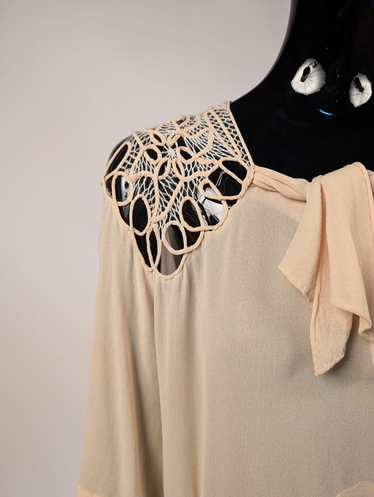 PEGGY DARE – PARAMOUNT DRESS CO LATE 1920’S CHIFFON DRESS W HAND MADE LACE TOP