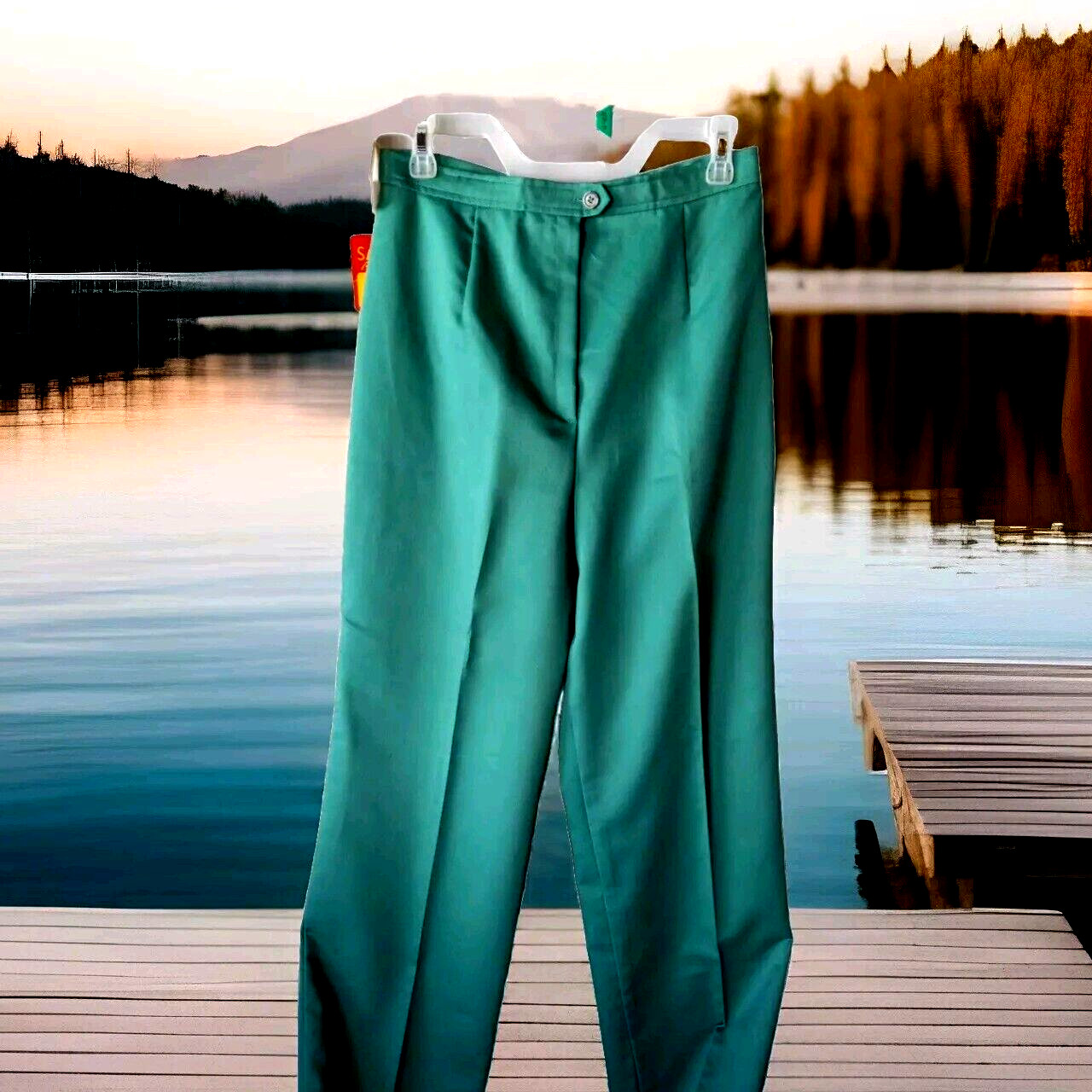Vintage Center Stage Womens Pants NWT Size 14 Green Polyester Blend Retro Spring