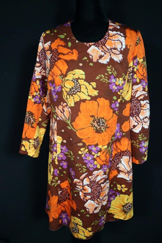 VINTAGE FRENCH 1970’S FLORAL ACETATE PRINT DRESS SIZE 10+