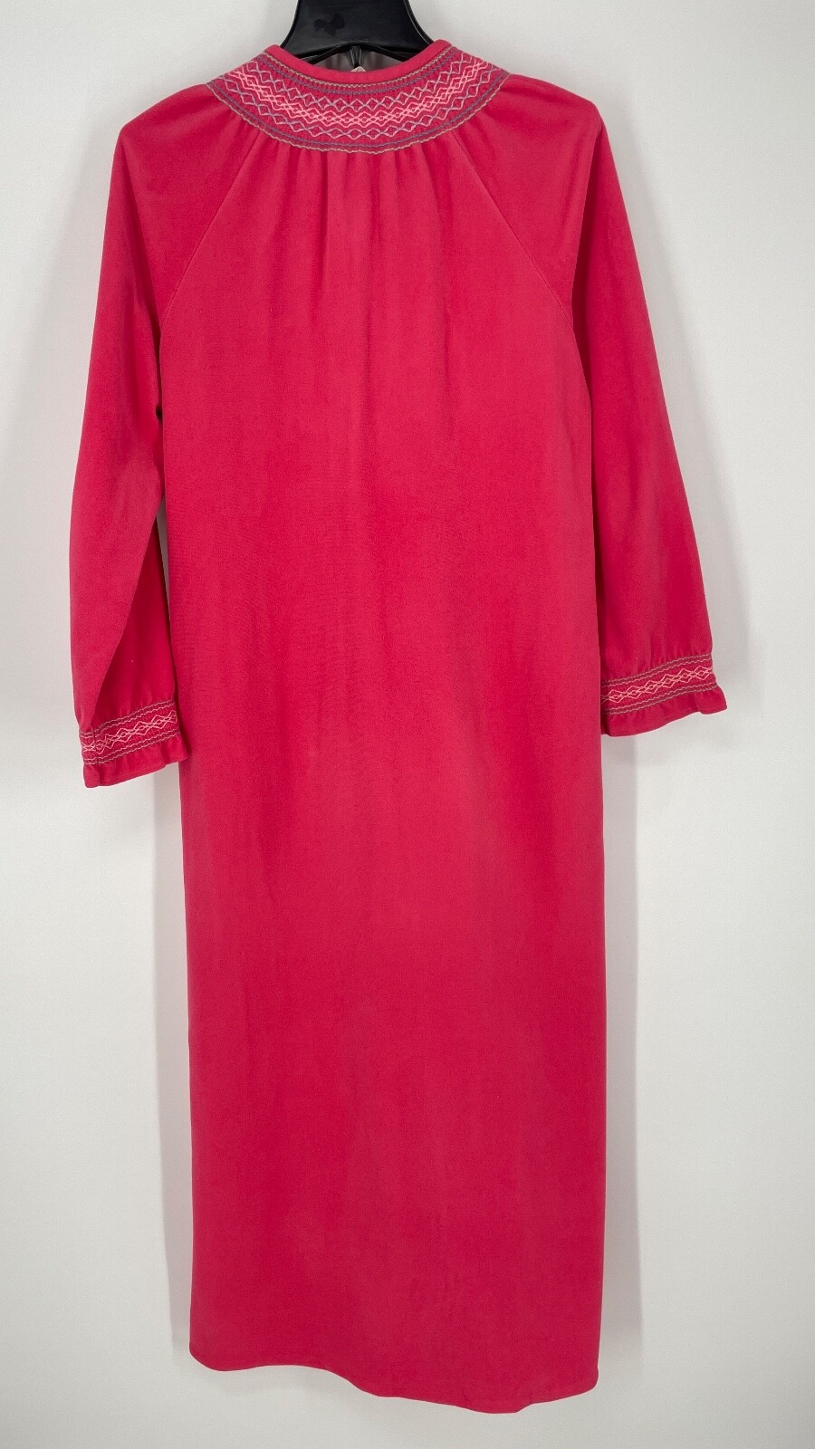 VTG Vanity Fair Womens S/M Housecoat Robe Half Zip Velour Embroidered pink maxi