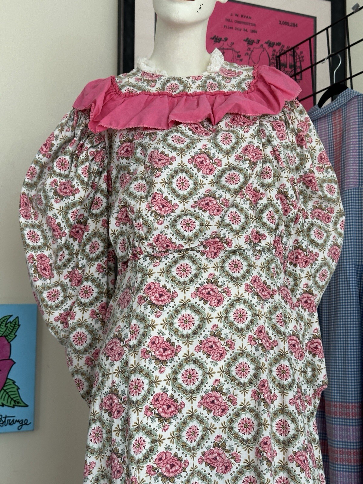 Vintage Theatrical Gown Dress-pink Floral Old World Victorian Style-prairie-M/L