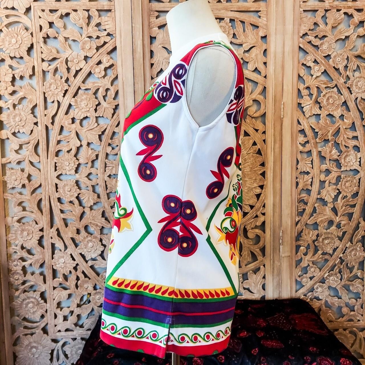 Vintage 1960s Psychedelic Abstract Geometric Sleeveless Top | 60s MCM Midcentury