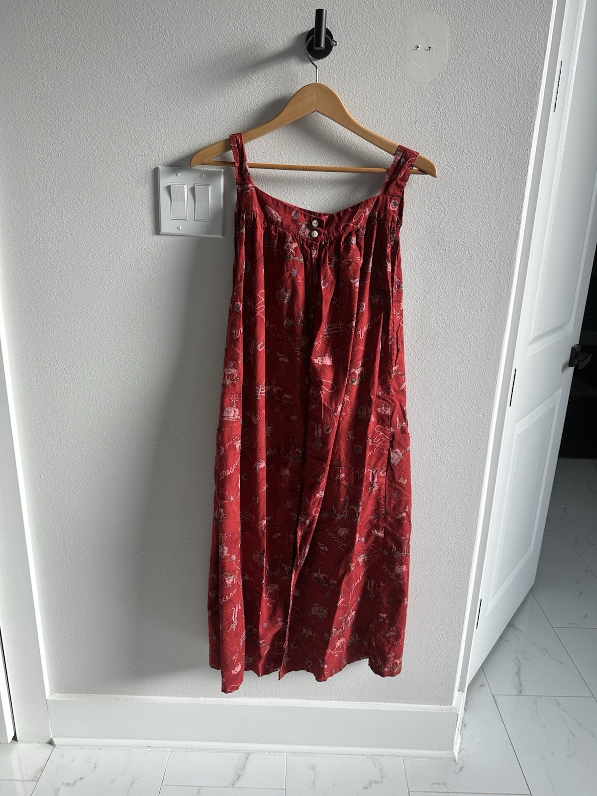 Traditions by Pamela Kline Red Western Cowboy Horse Apron Dress