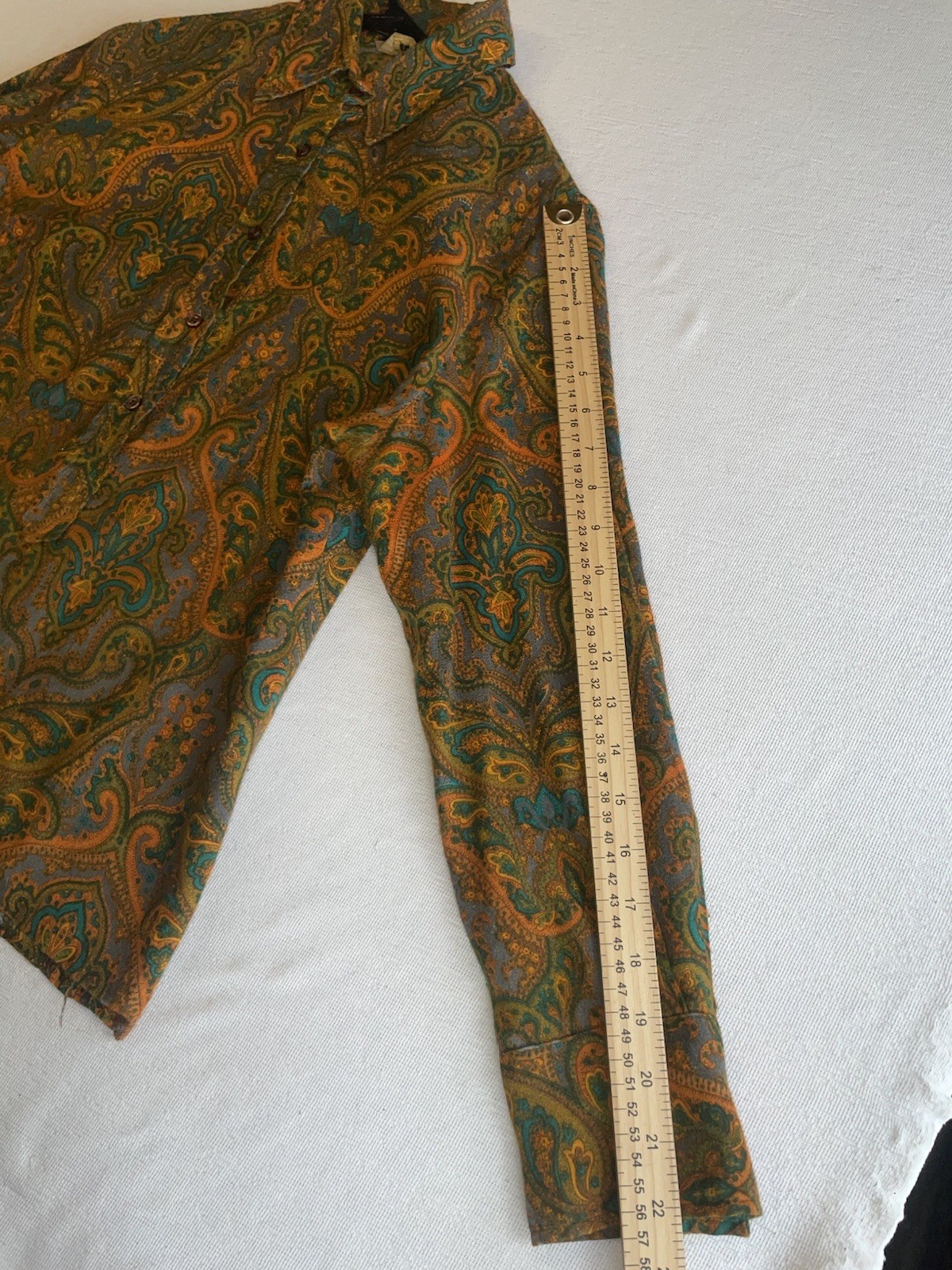 VINTAGE 50s 60s Collar Button Shirt Rockabilly Paisley Hippy Boho S Psychedelic