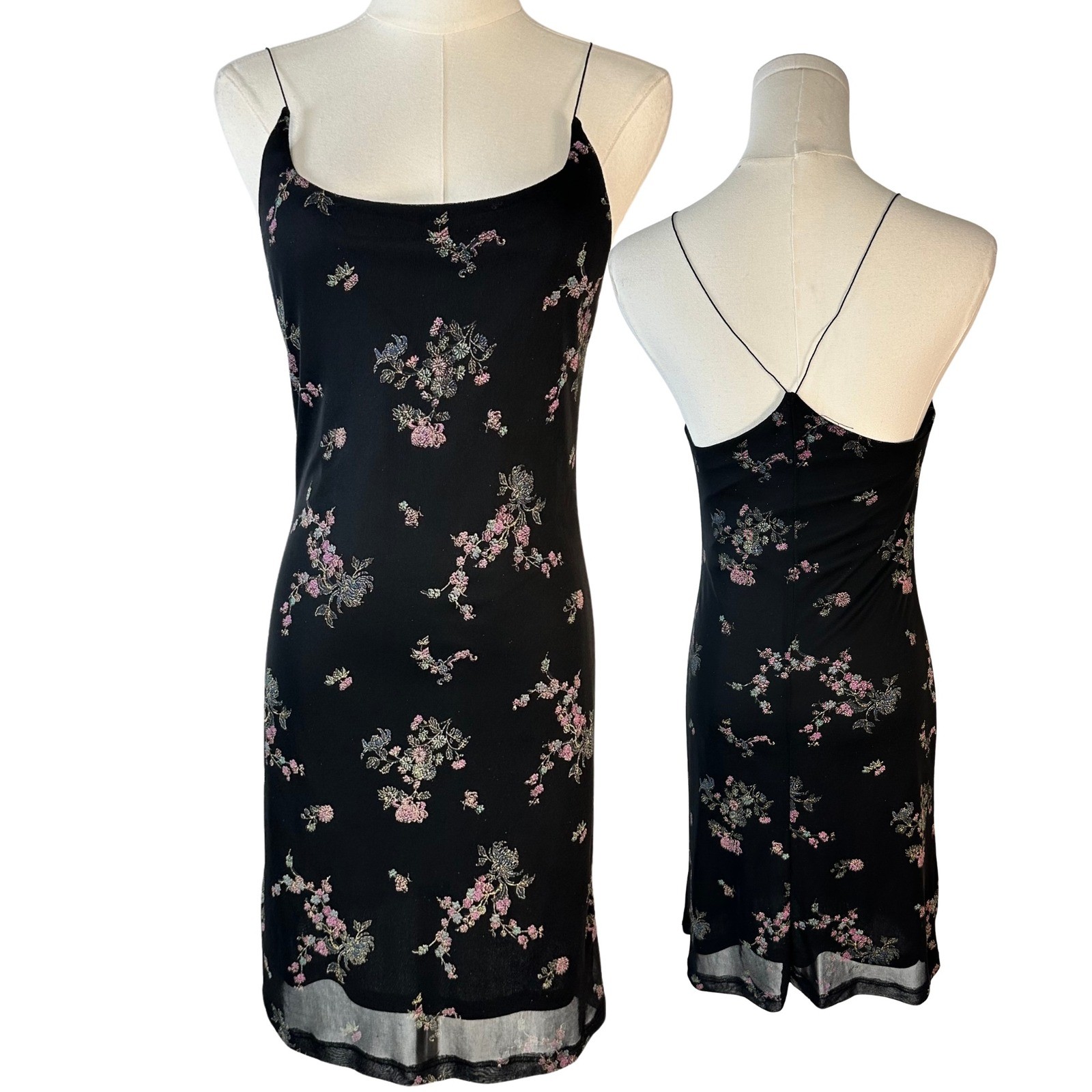 Vintage 90s Cottura Slip Dress Womens M Goth Grunge Witchcore Mesh Made in USA