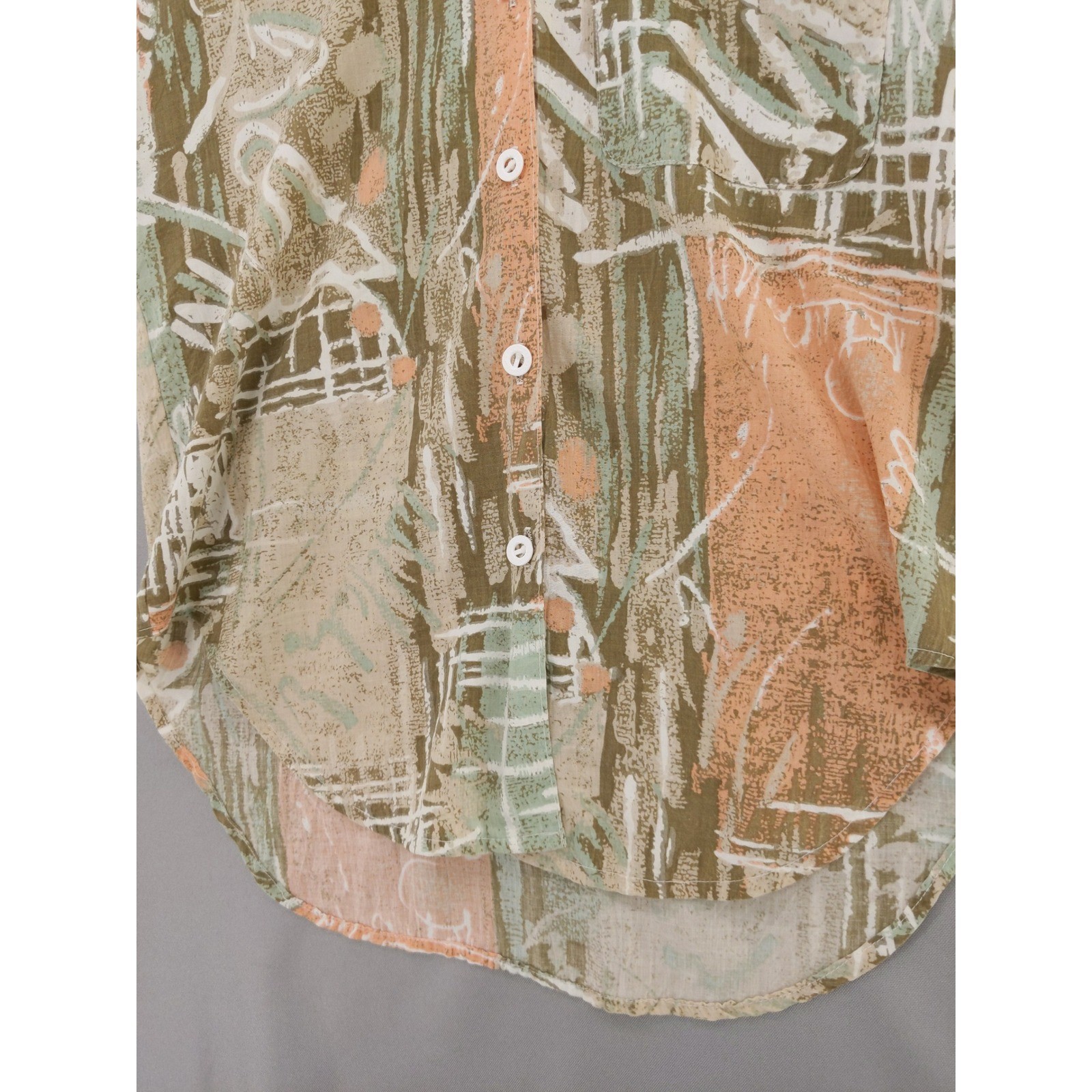 Water Water Every Wear Button Down Womens Petite Vintage 80s Abstract Green Top