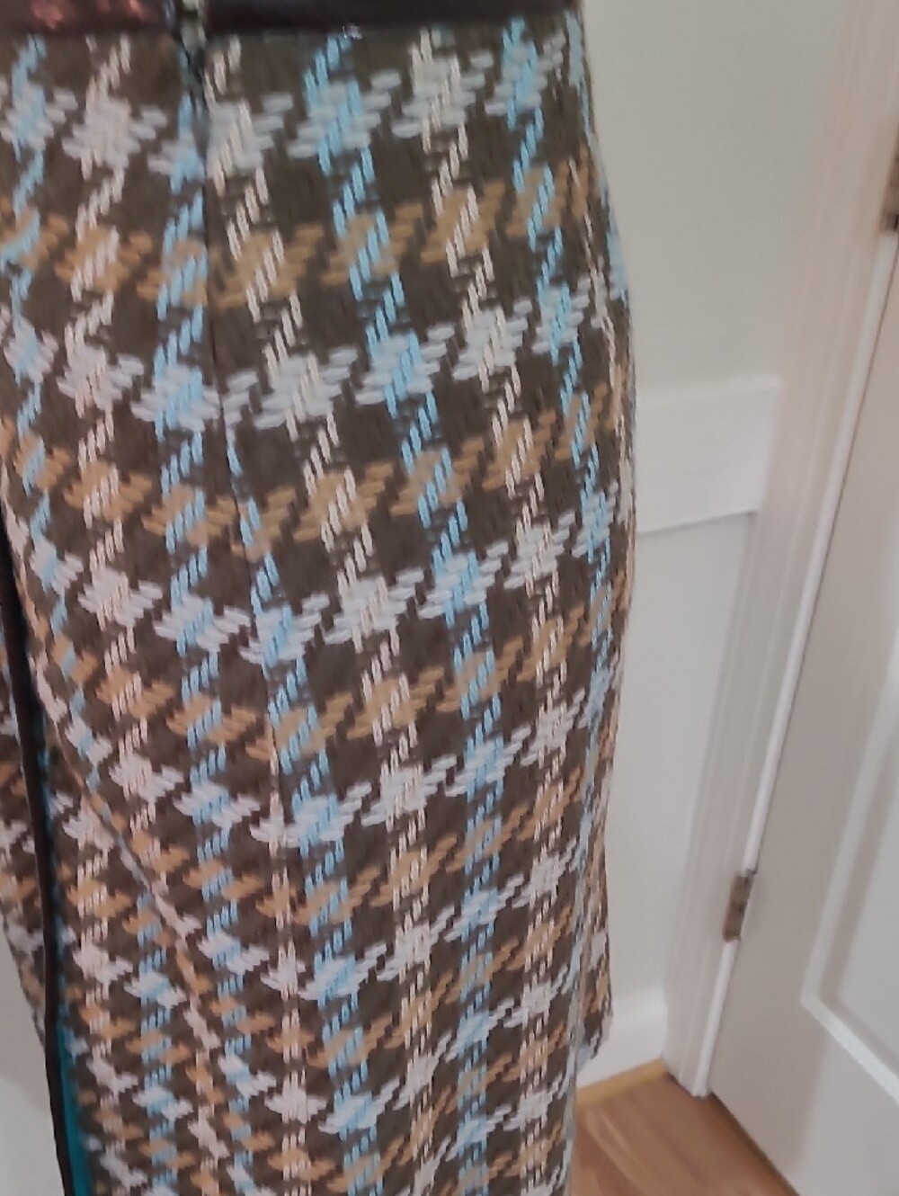 1960s Citrine Two-Piece Houndstooth Skirt Suit in Brown and Light Blue