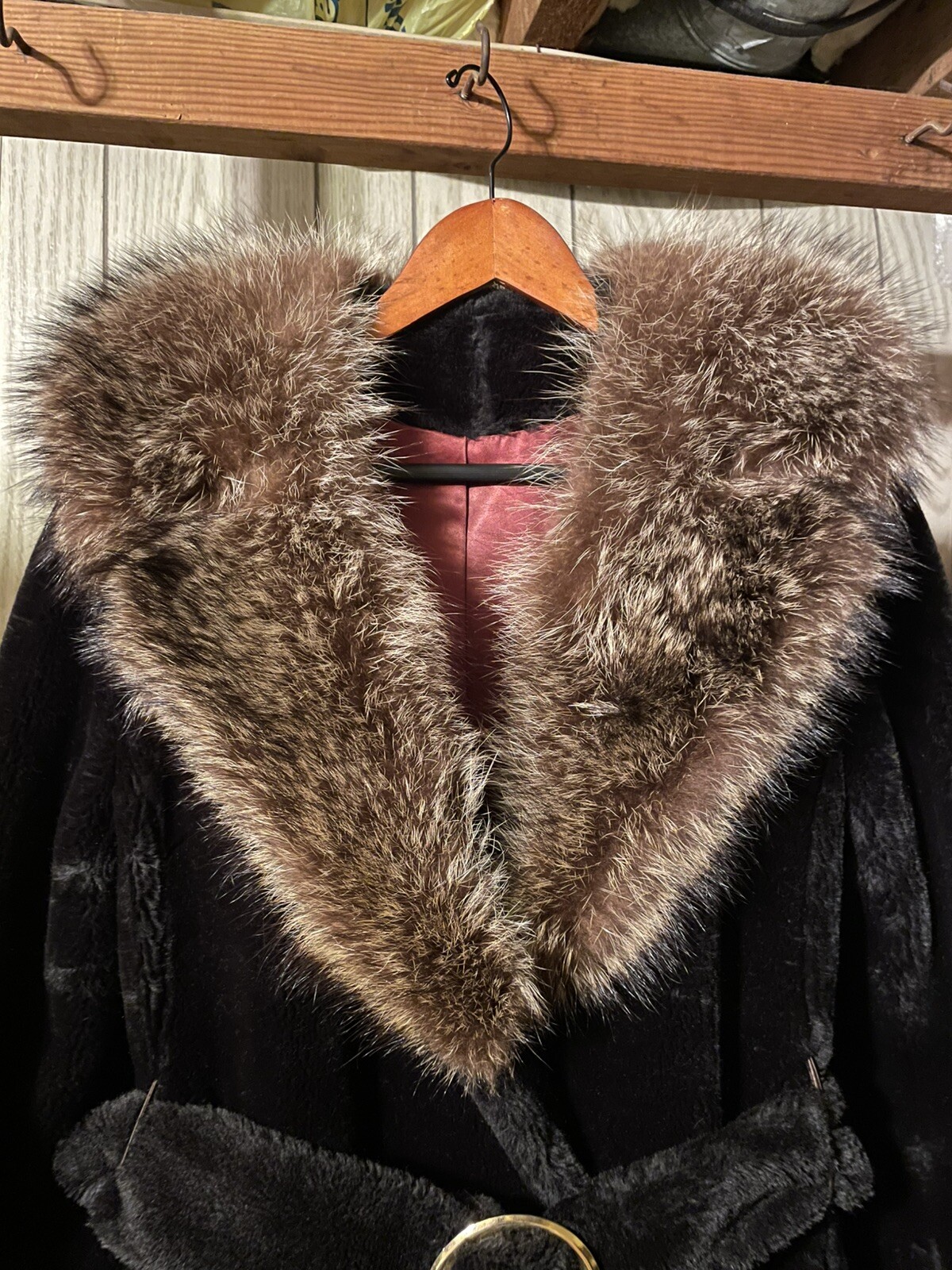 VTG Women’s Antique Edwardian Early 1900’s Black Plush Coat Sz M Real Fur Collar