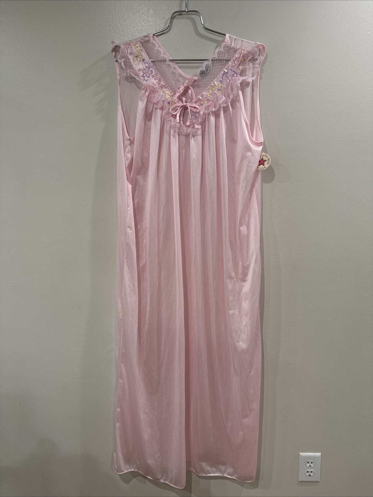 Rikki Of New York Long Nightgown Vintage Pink Nylon Size 46 NWT