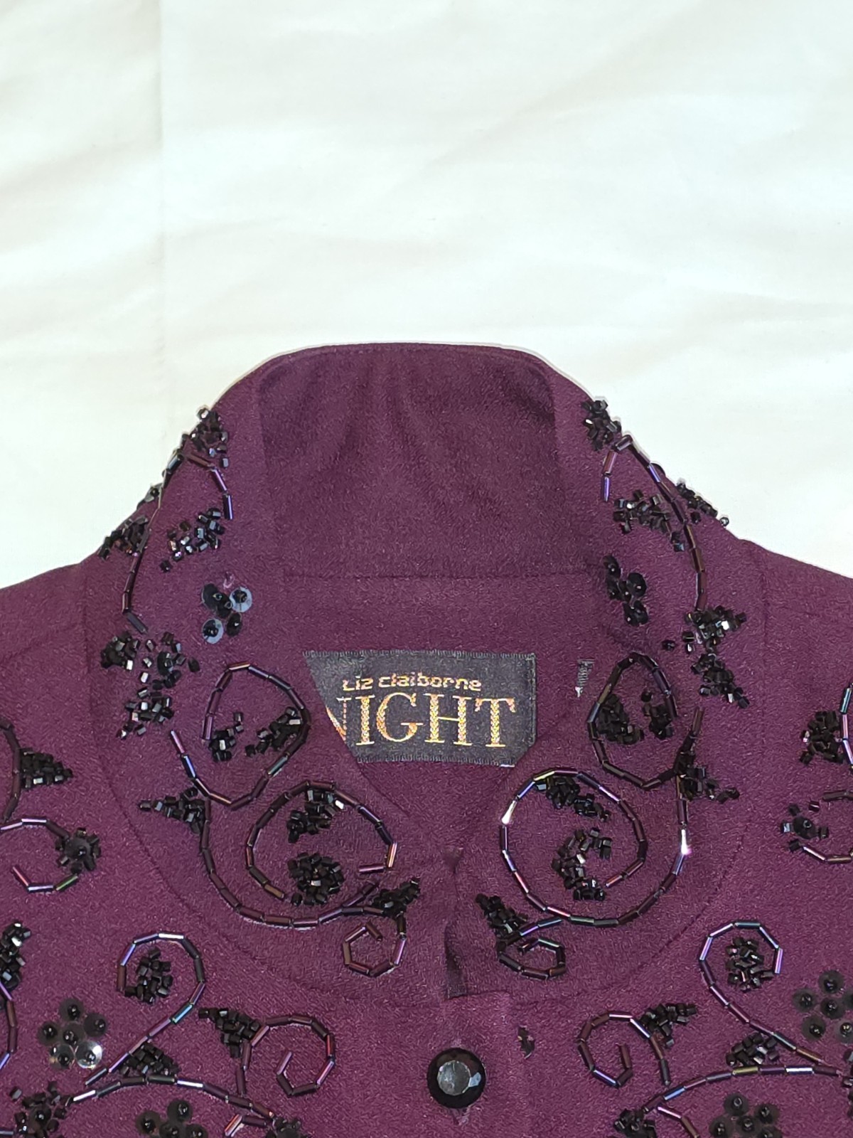Vintage Liz Claiborne Night Beaded Evening Jacket Plum Burgundy Size 6