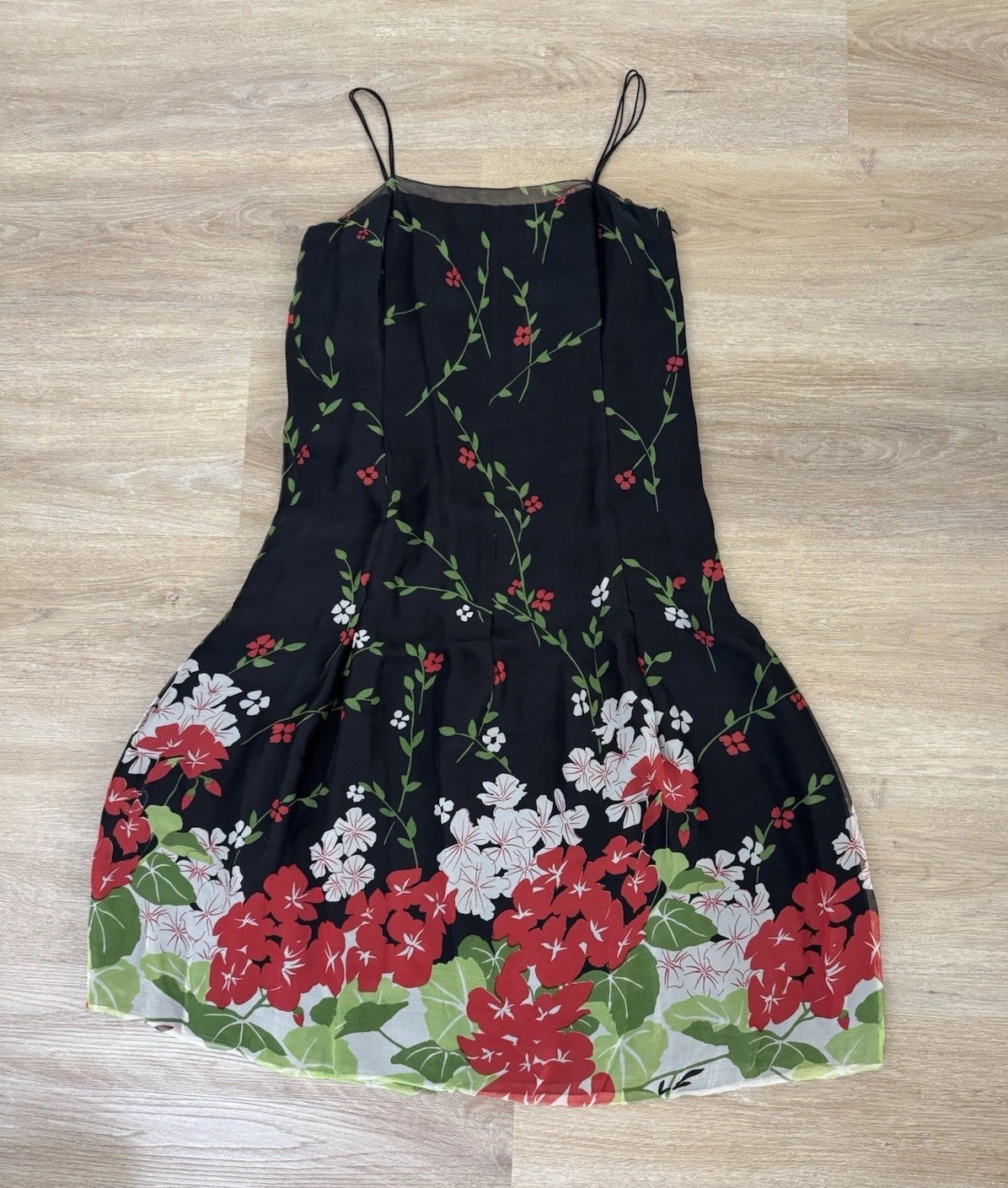 Pauline Trigere Vintage Dress Blossom Floral Slip + Overlay 100% Silk 1970s