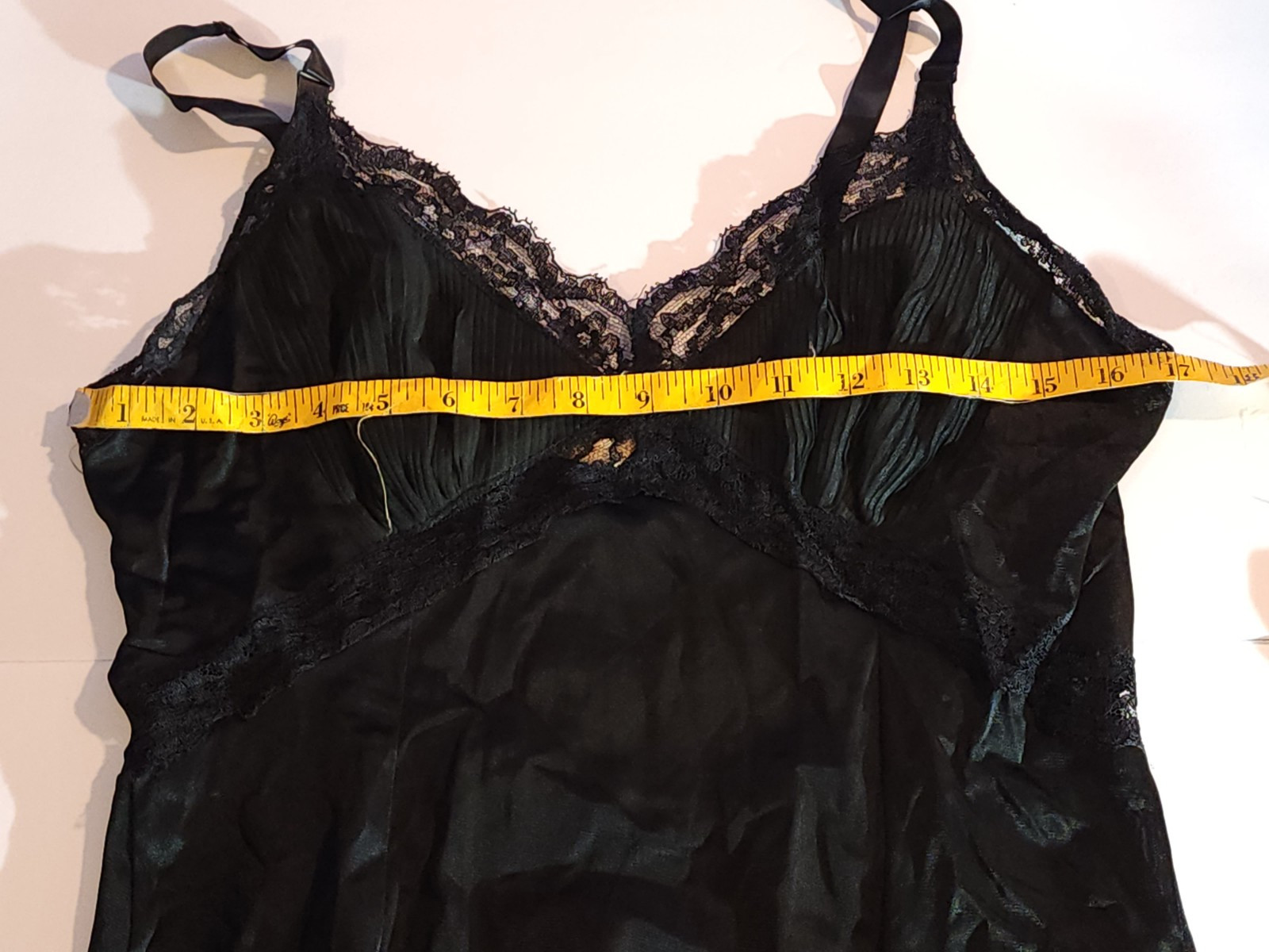 Movie Star Black Full Slip Lingerie Sz 34 Tall Nighty Dress Lace Pleated Hem