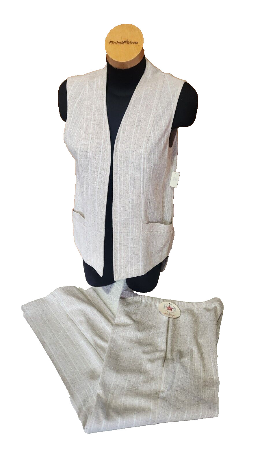 VTG 70s Pinstripe Pantsuit Open Front Sleeveless Vest Pockets SZ 10 Knitwear