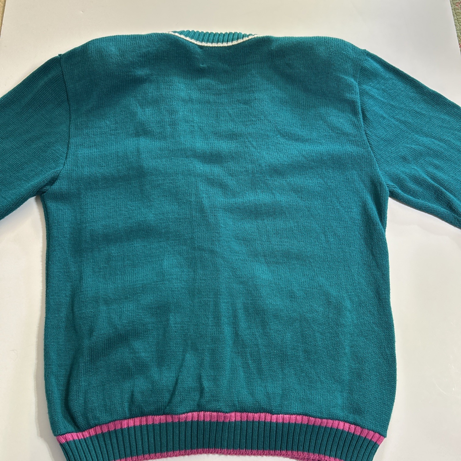 Pringle Scotland Sweater Sz M Teal Pure Cotton VNeck Embroidered Golf Vintage