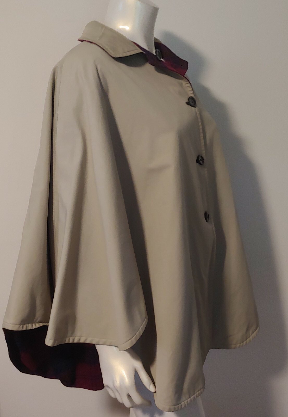 Vintage Red Green Plaid Cape Reversible Khaki Canvas OS S M L XL