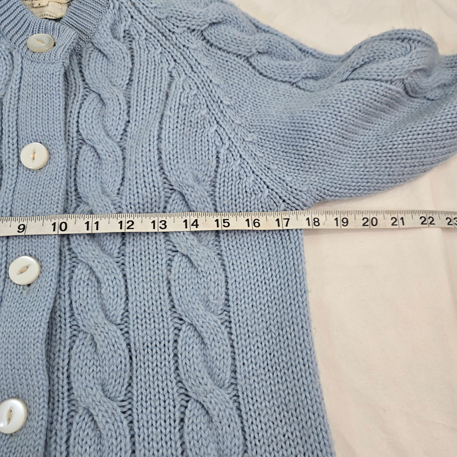 Vintage Billie Jo Blue Wool Cardigan Sweater L Large Cable Knit Hong Kong 70s