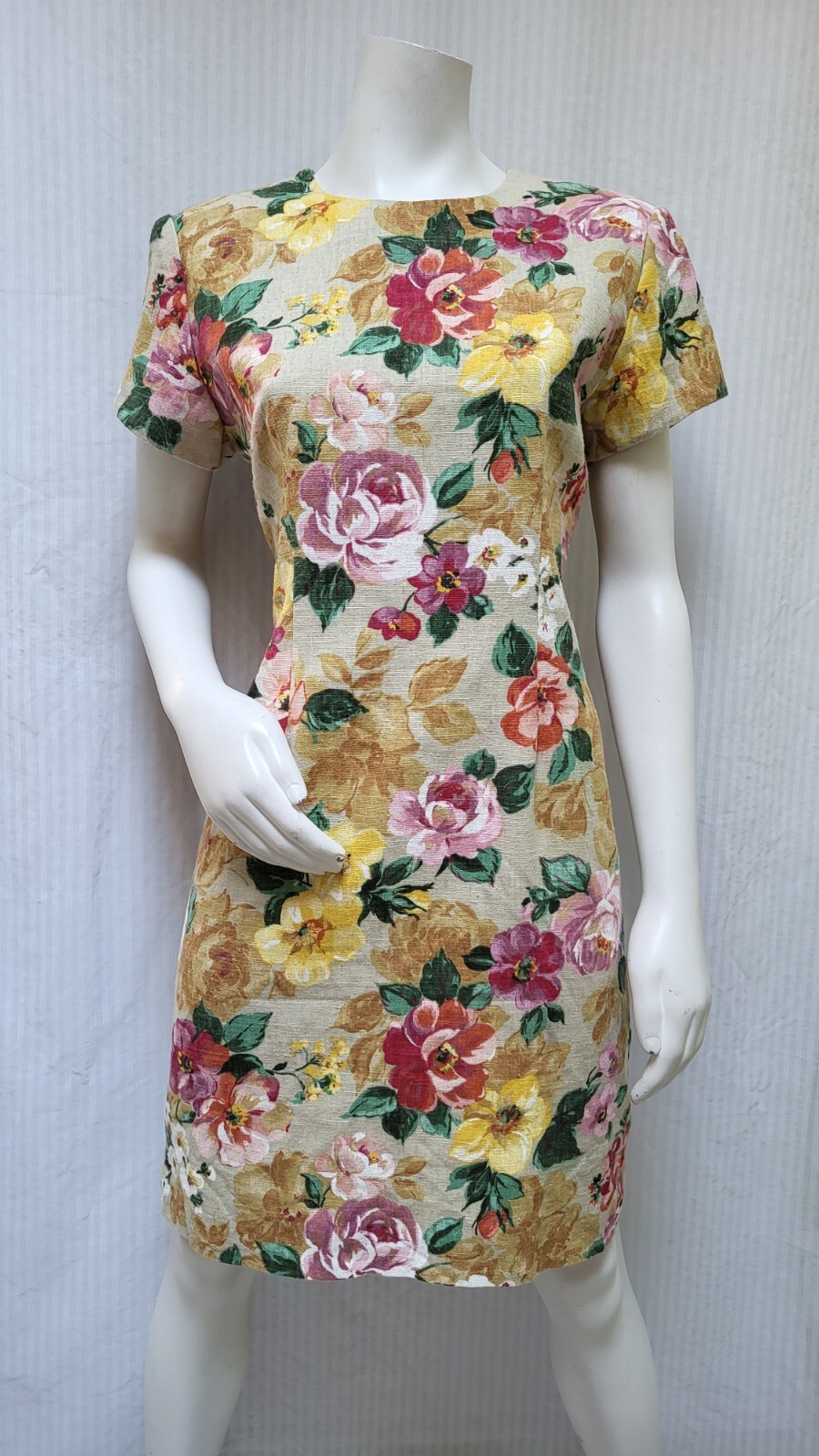 Vintage 80/90’s Casual Corner Floral Cotton Flax Dress – Size M – EUC