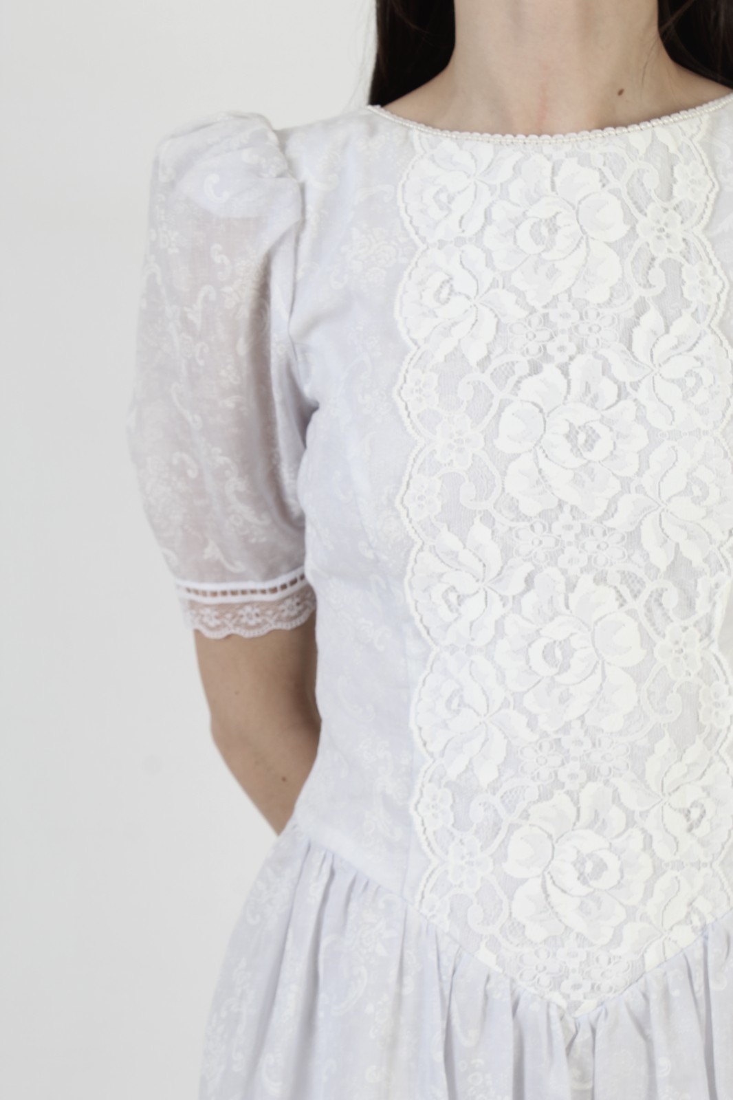 Vtg Jessica McClintock Victorian Dress Lace Full Skirt Edwardian Midi Tea Gown