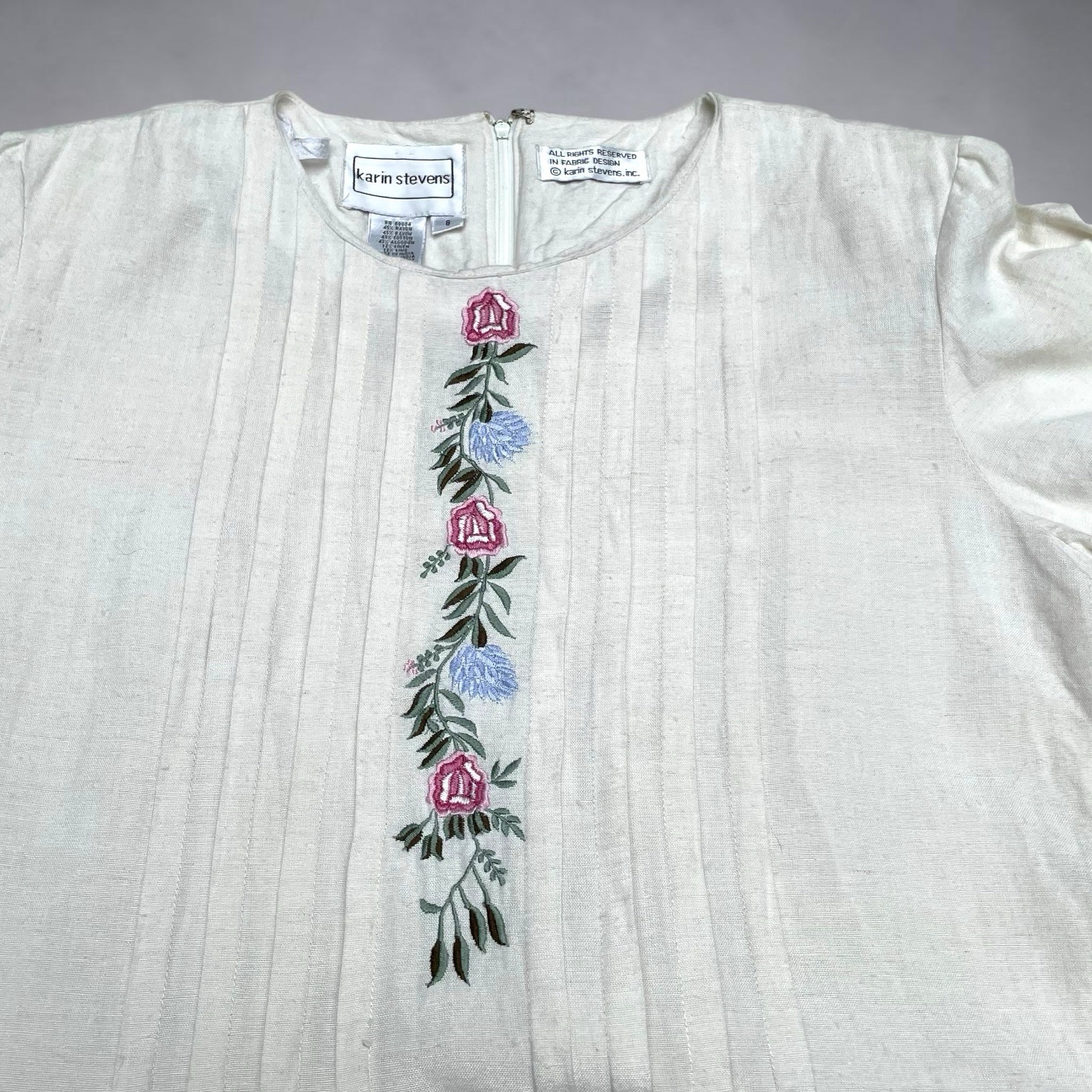 Cottagecore Prairie White Embroidered Midi Dress Pintuck Linen Blend Karin Steve
