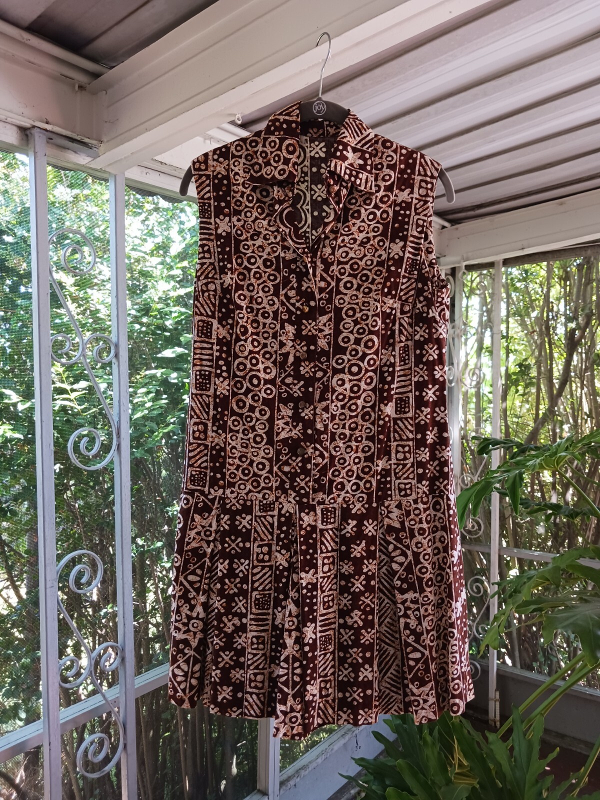Vintage 1960’s Hawaiian Brown Cream Romper Dress Culotte Shorts Sleeveless S