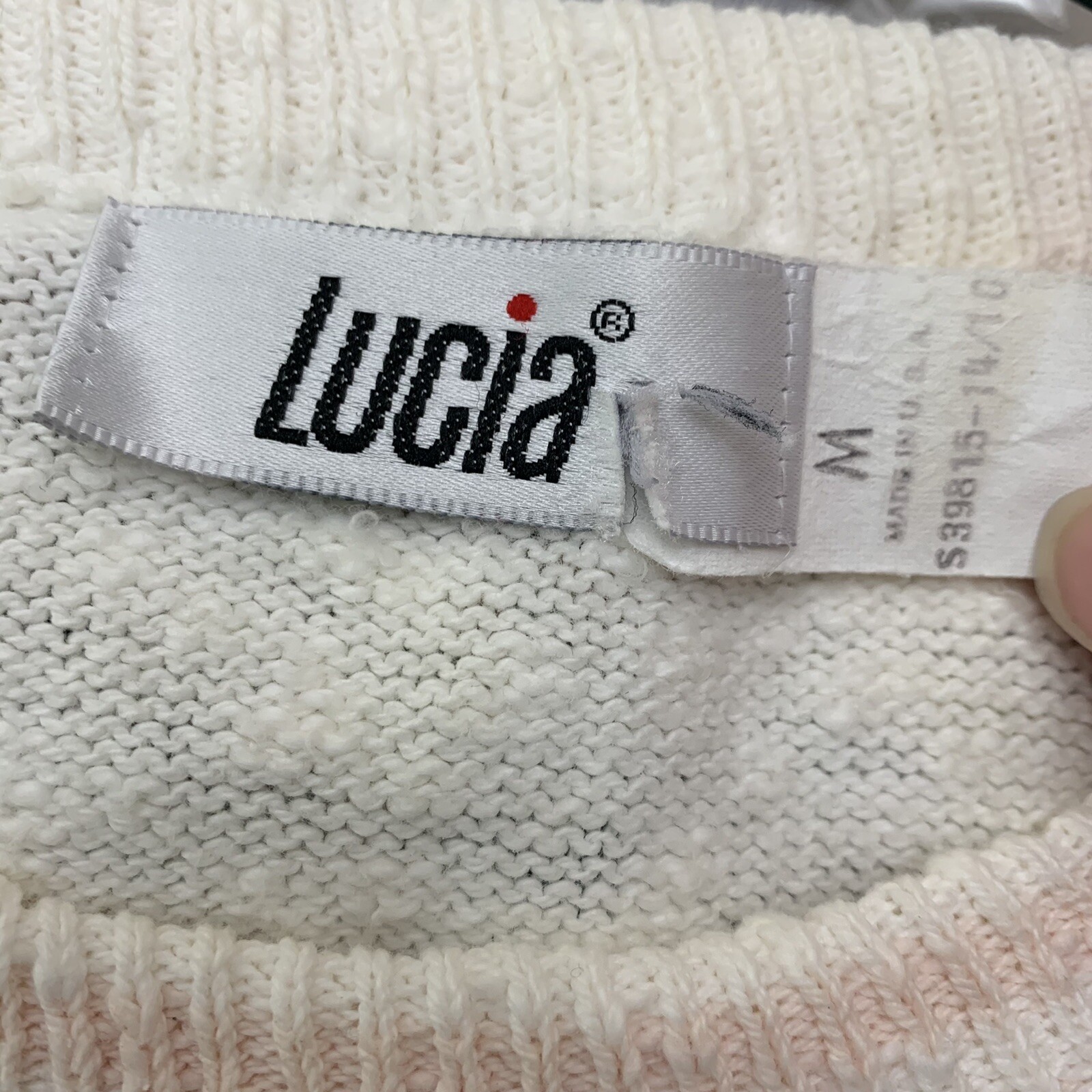 Vintage 80s Medium Lucia Knit Crop Top Short Sleeve Pastel Pink Cream USA Made