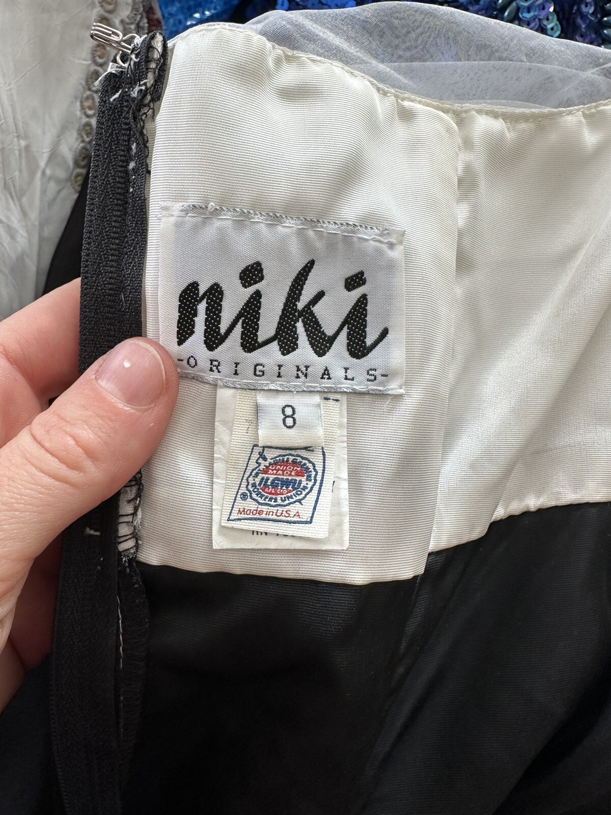 Vintage Niki Originals 90s Dress Gown Slit Black White Bow Woman’s S/M