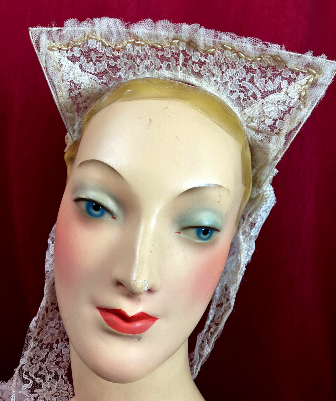 Antique 20s Orange Calla Lilly Blossom Tudor Square Wedding Headband Headpeice