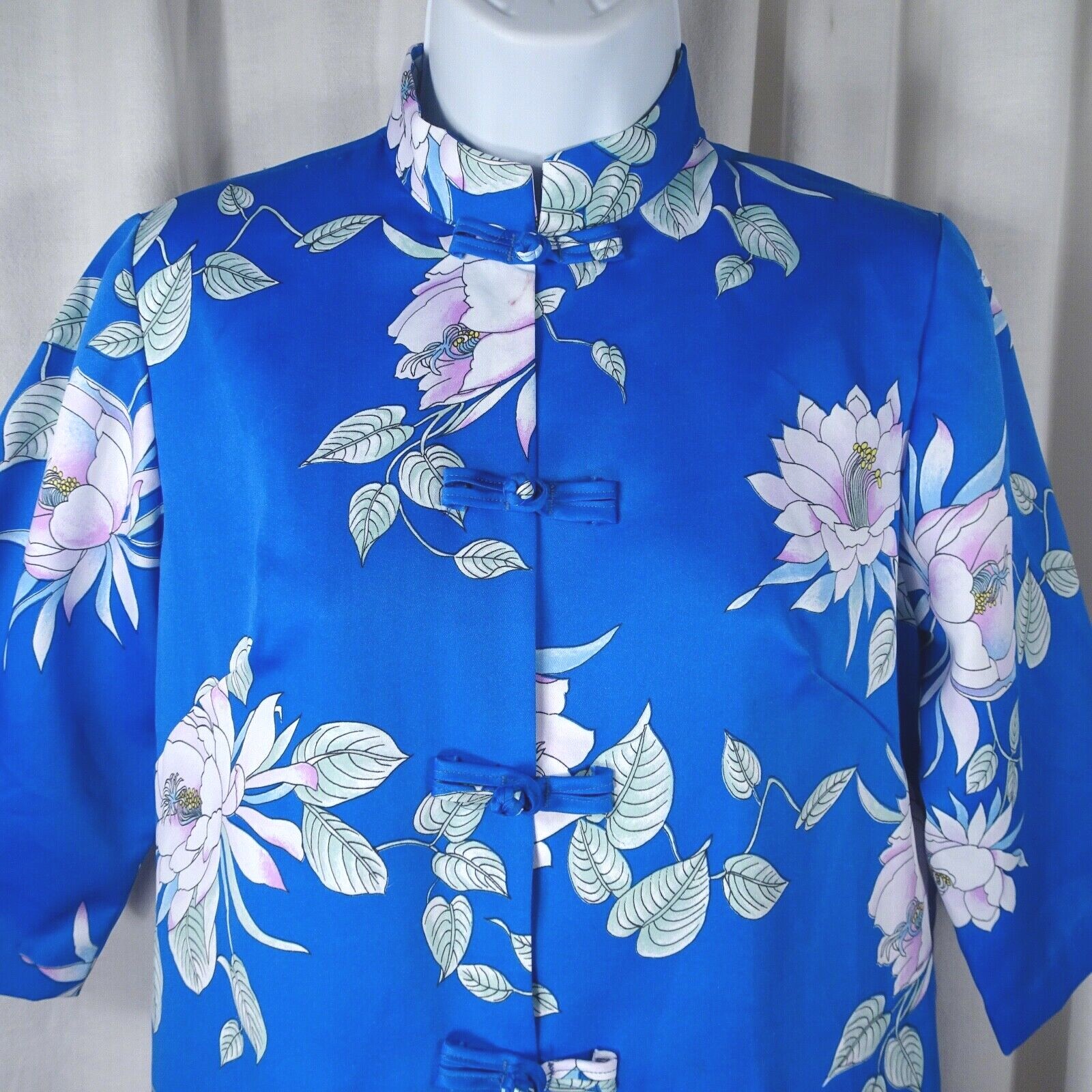 Vintage Lauhala Hawaiian Top Blouse Sz 8 Mandarin Collar Frog Closures