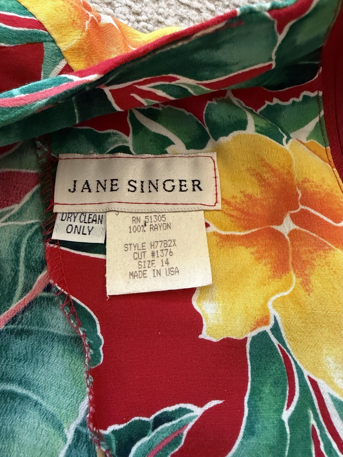 VTG ~ 1980s ~ Jane Singer ~ Tropical Floral Surplice Dress ~ Belted ~ Size 14