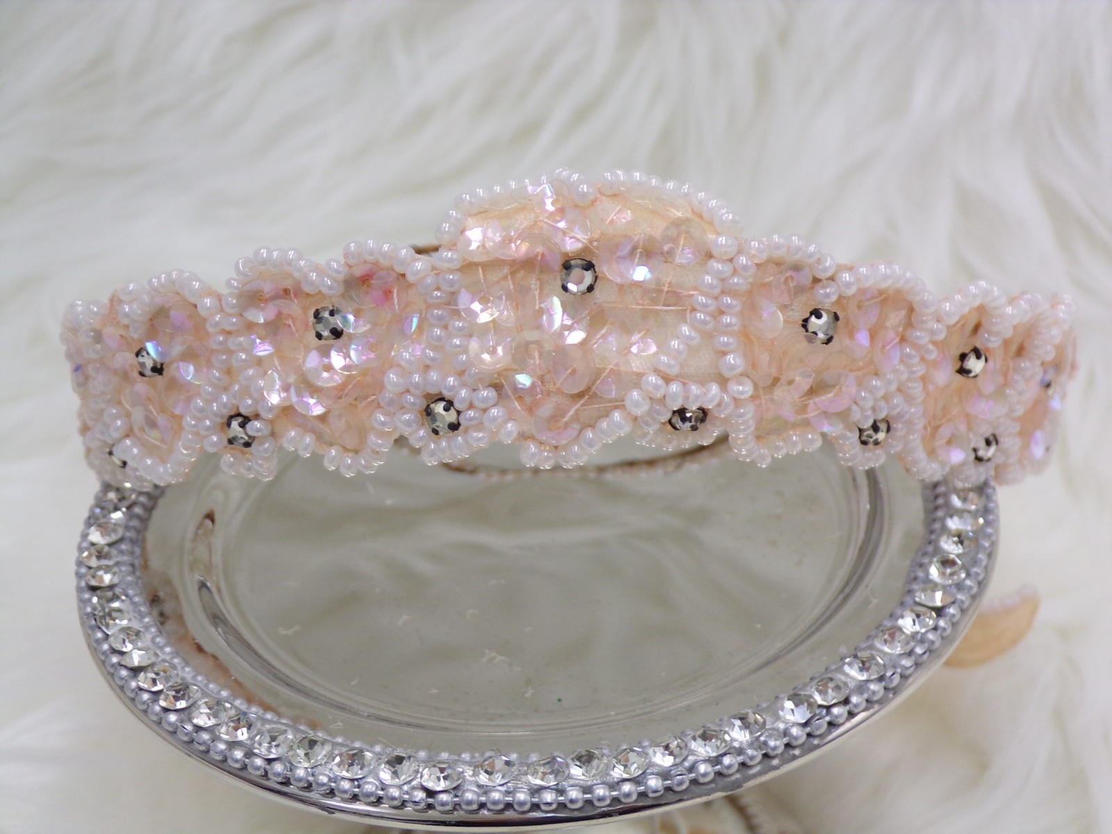Antique Vintage Wedding Bridal Headpiece and Belt Style: Peaches and Cream
