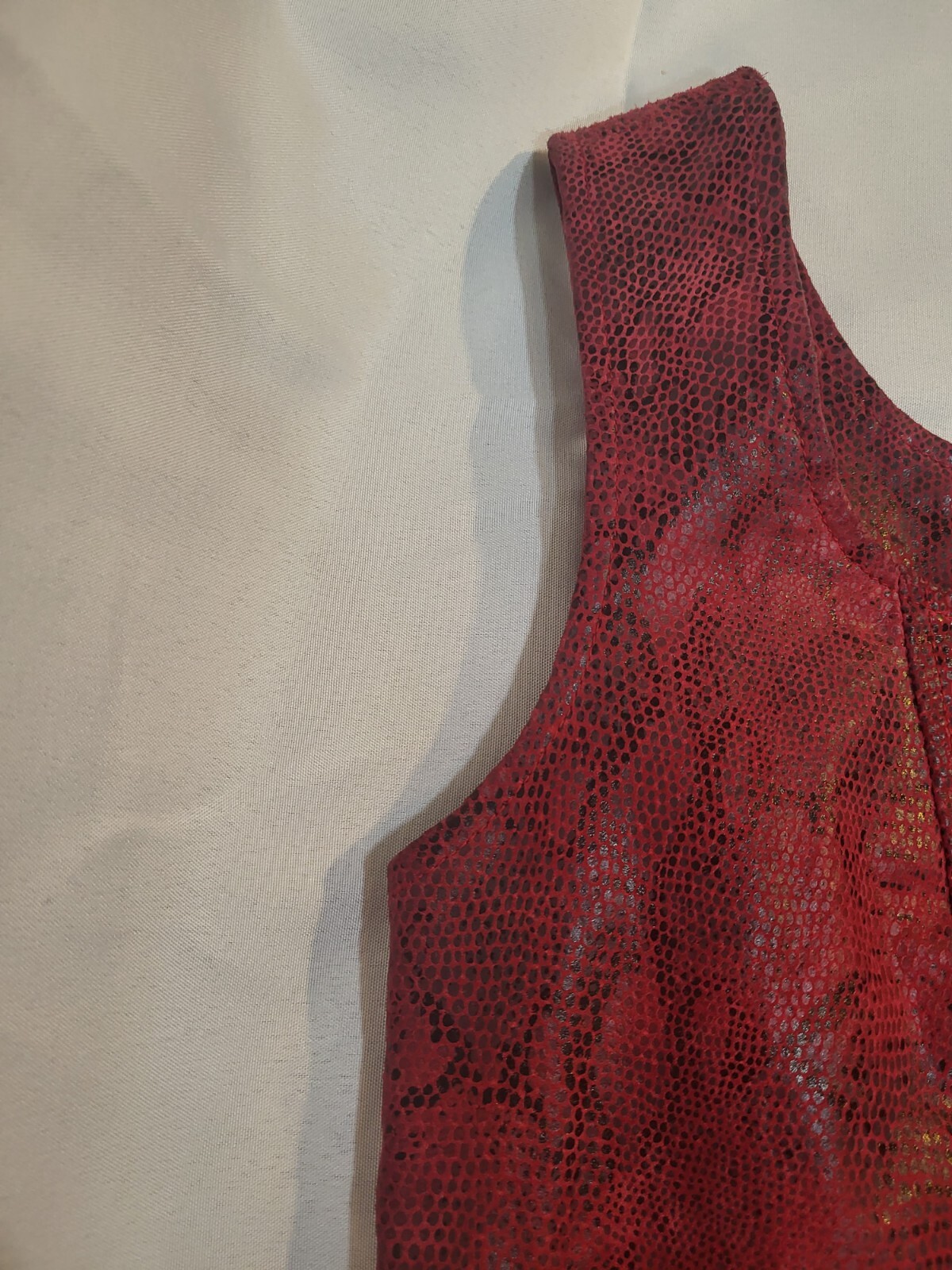 VIntage 80s Red Leather & Satin Snakeskin Dress By A.M.I Womens L