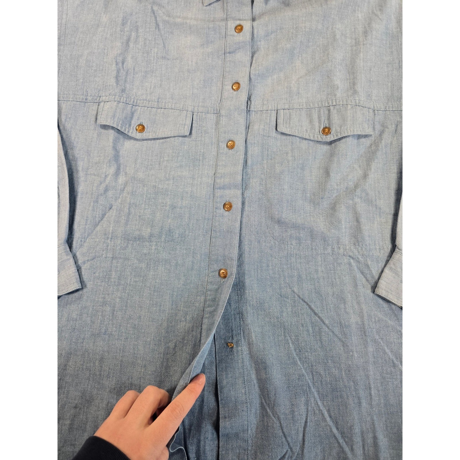 Vintage 90s American Eagle Outfitters For Her Blue Cotton Chambray Button Down L