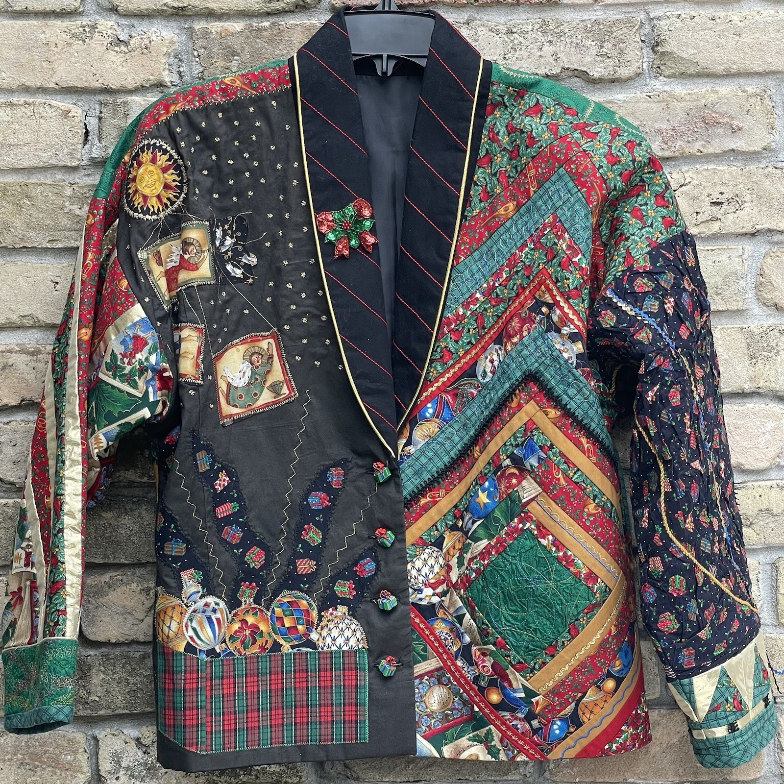 Rare Patchwork Quilt Jacket XL Color Blocking Contrast Handmade Unique Women