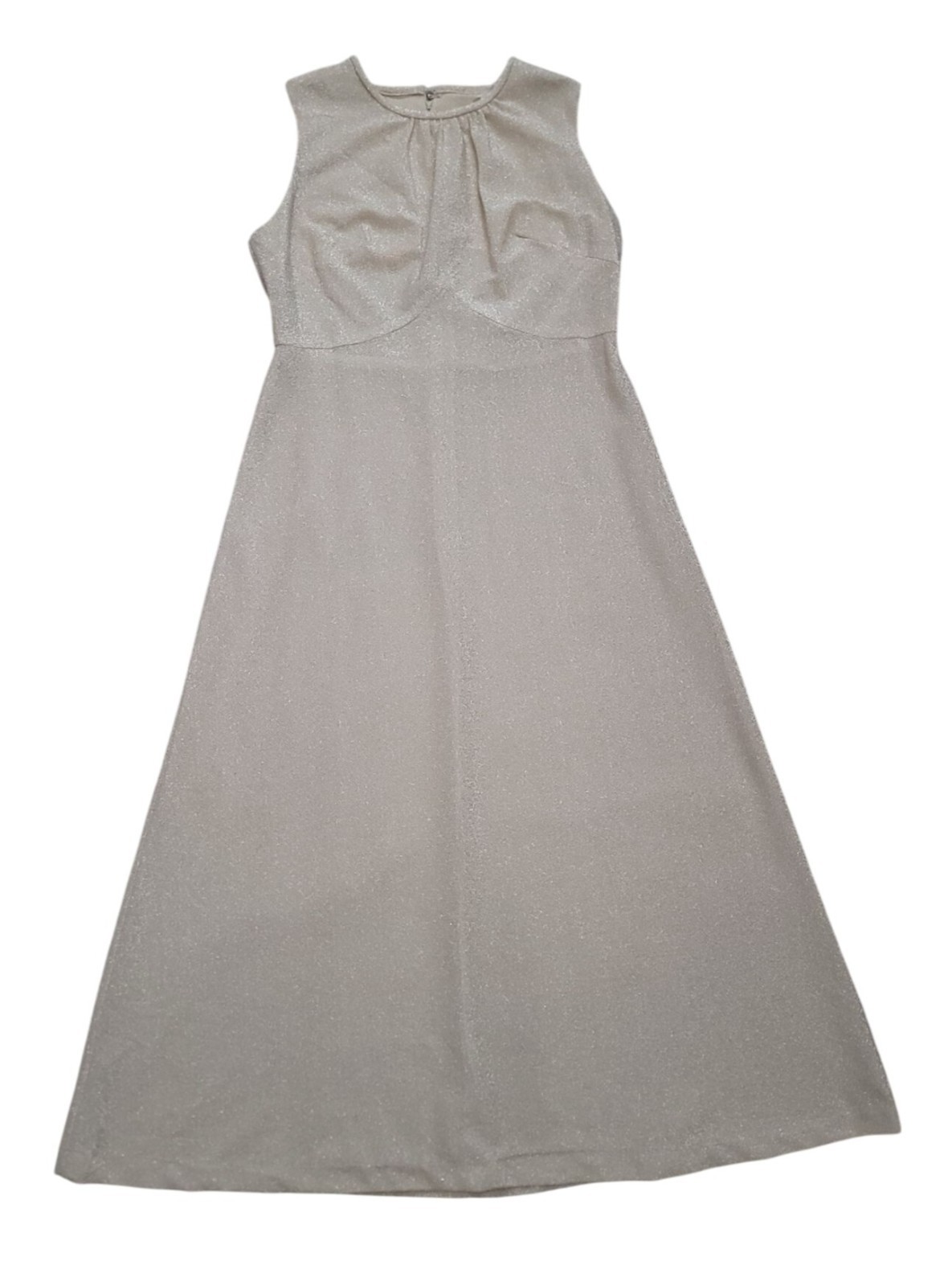Vintage 70s Sleeveless Shimmering Champagne Gold Lamé Sheer Maxi Dress Sz 18.5