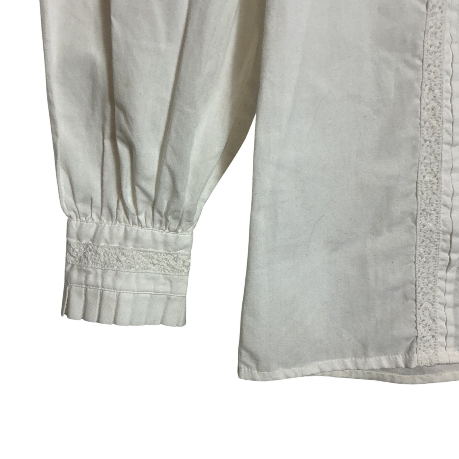 Vintage Orvis White Pleated Collar Lace Pintuck Button Back Victorian Top Small