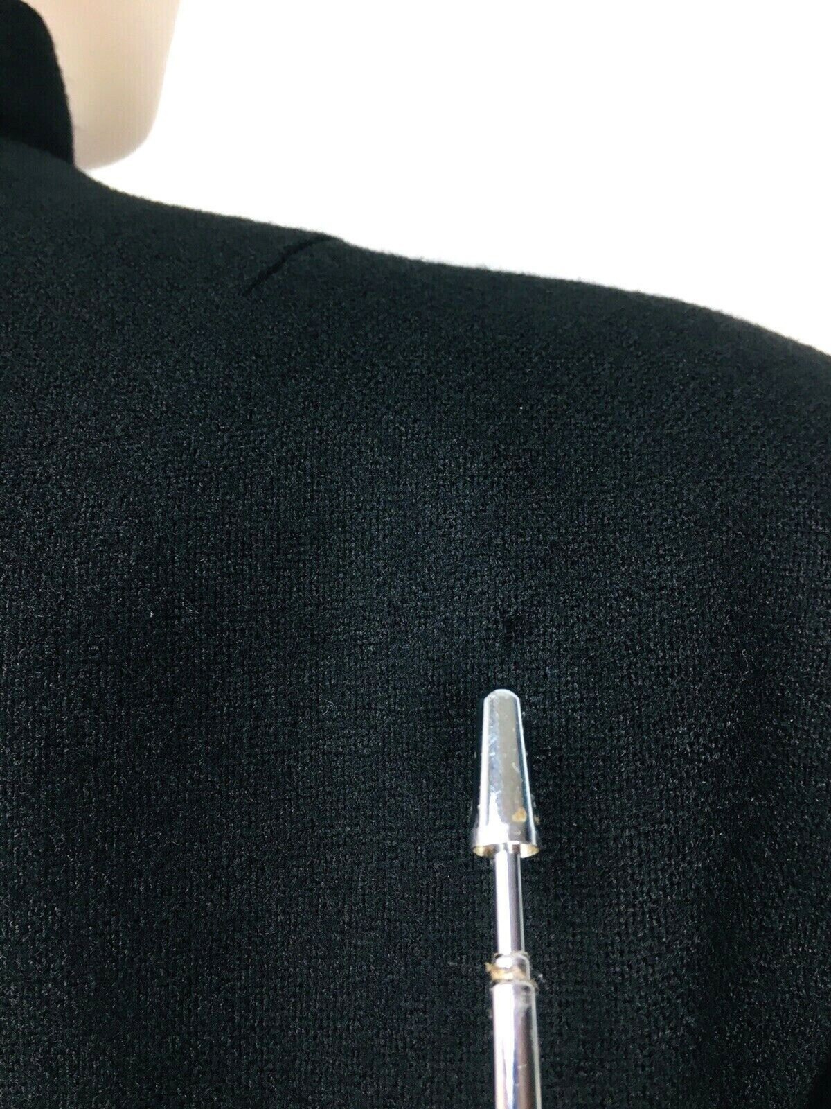 Vintage 70s C’est Simone Black Wool Jacket Rhinestone Detail Ruffled Neck Cuffs