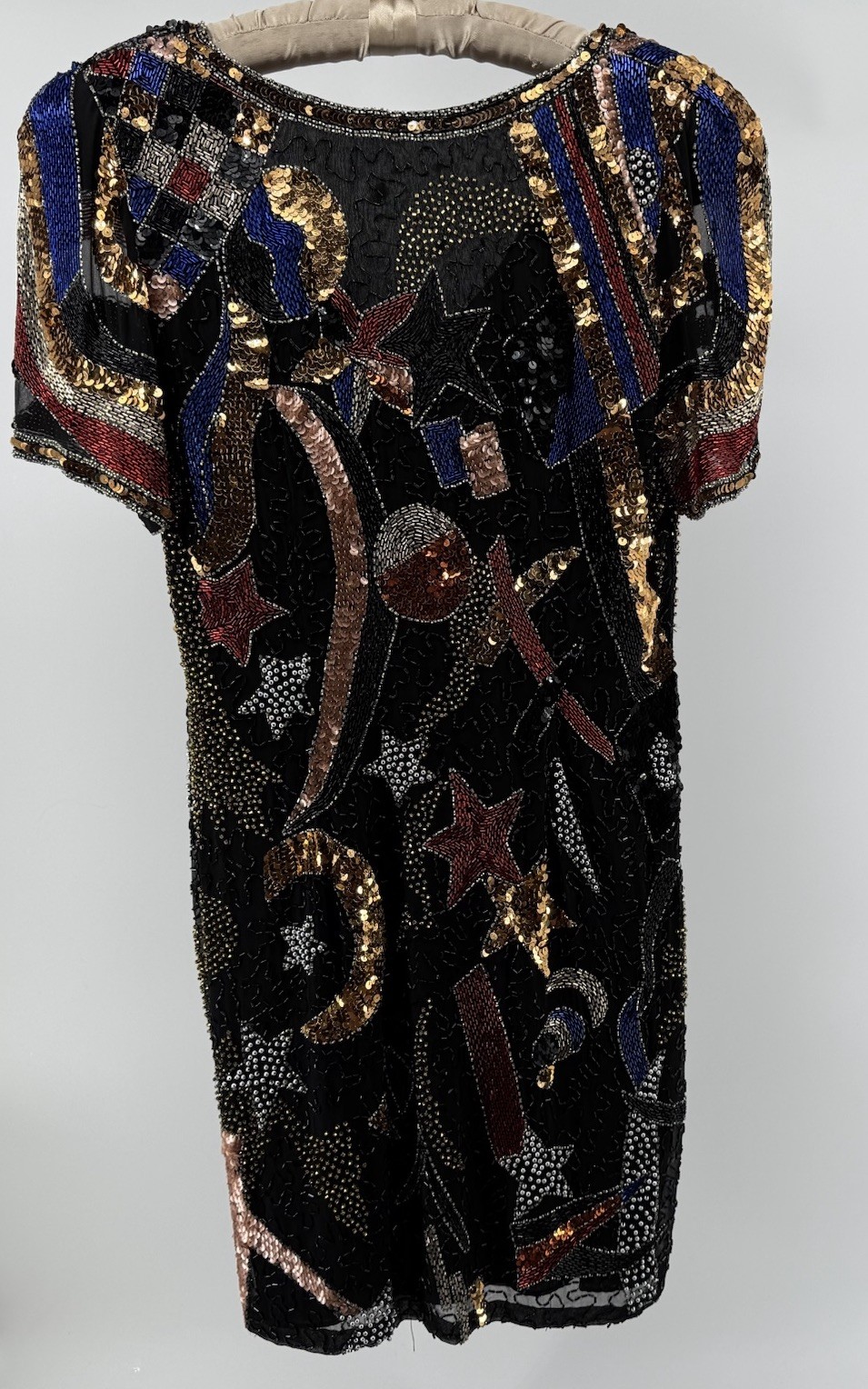 Night Line Laurence Kazar Beaded Sequin Dress 12 VTG 80’s Silk Celestial Art