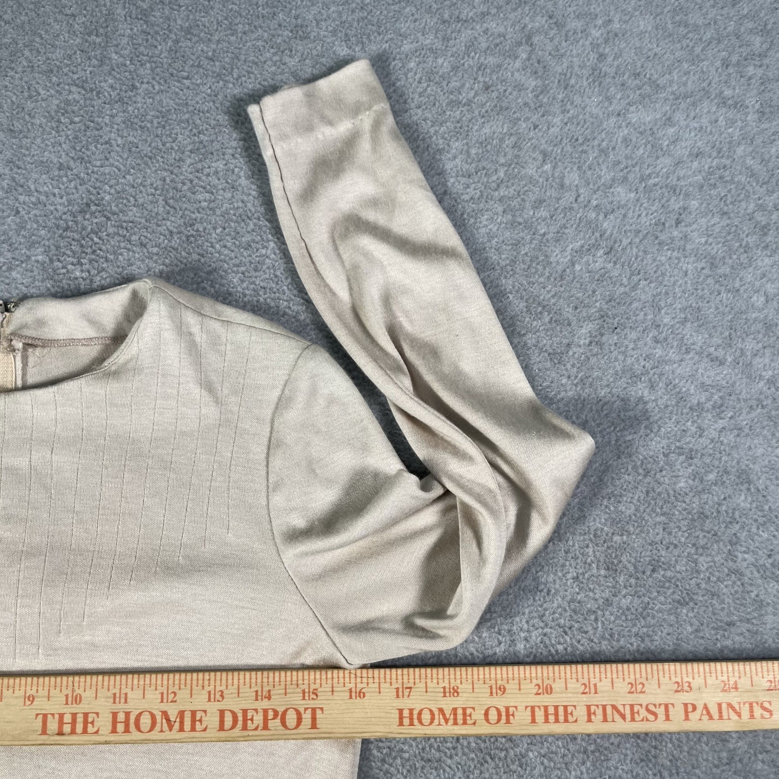 Vintage Tanner Beige Ribbed Pintuck Long Sleeve Midi Dress Womens Size 10