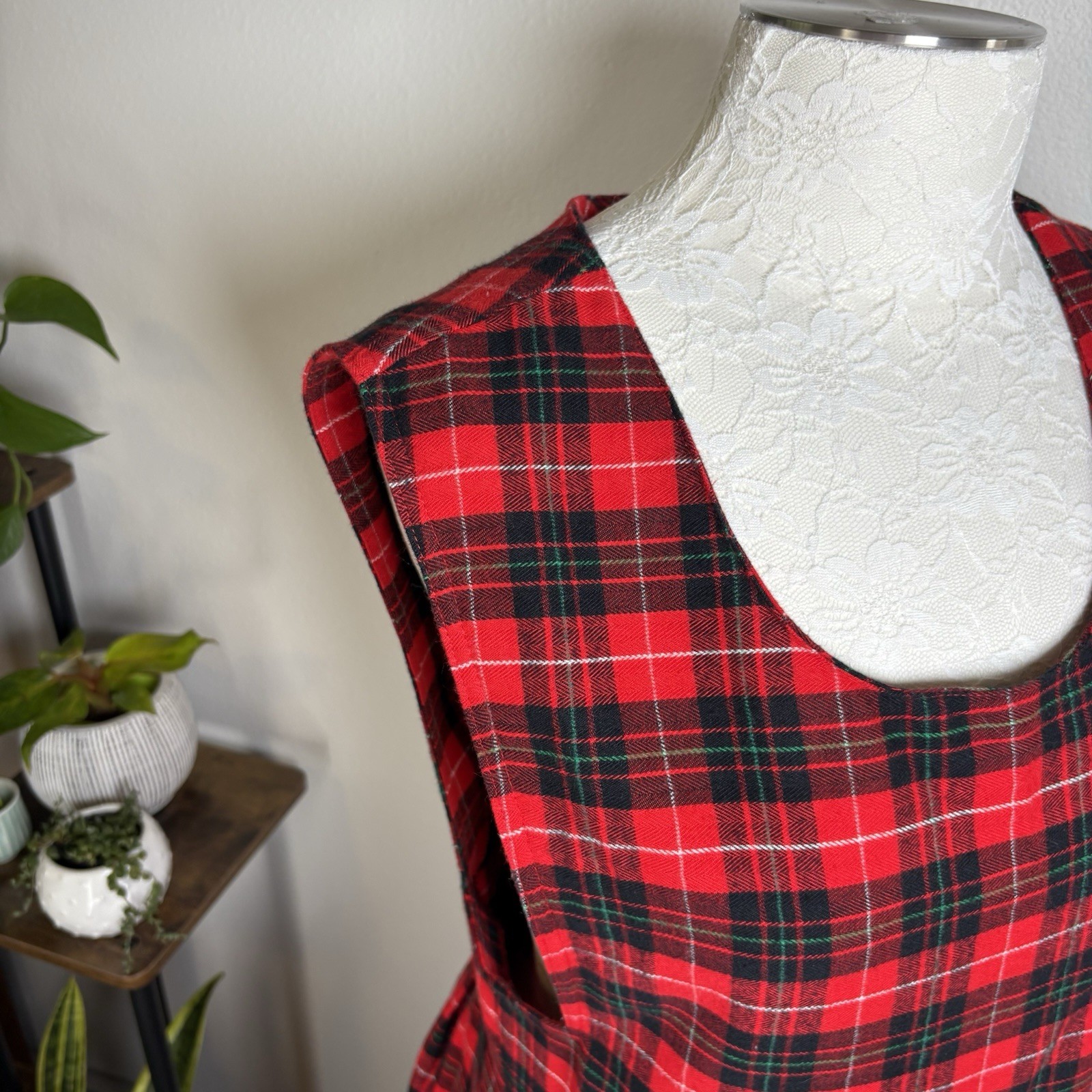 Portraits by Northern Isles Red Plaid Flannel Pleated Overall Dress Size 10