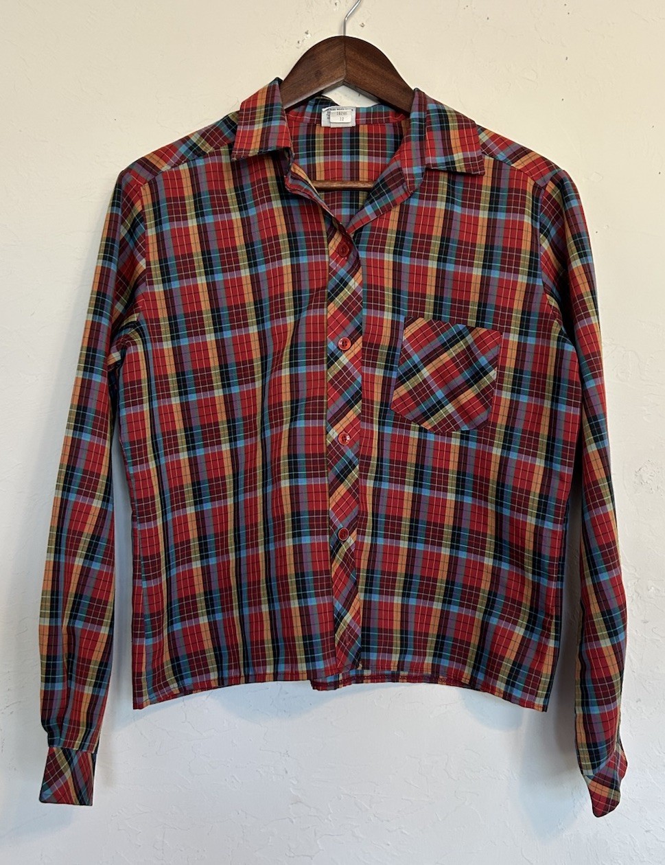 Vintage 1970s Styled By Terry Chicago Plaid Button Up Blouse 12 Western Boho