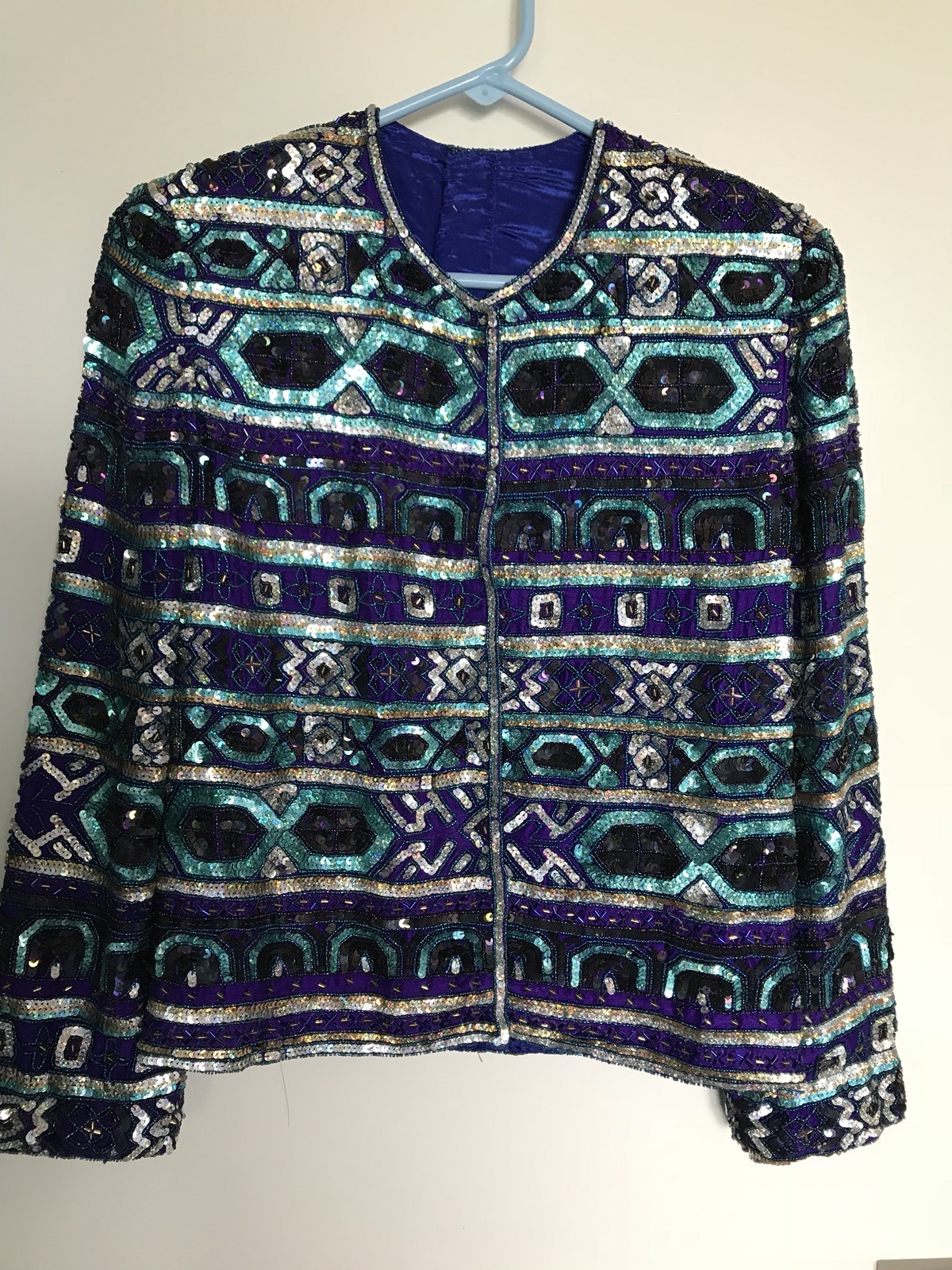 Sequin Disco Jacket Boho Tribal Graphic Pattern Vintage 80s 90s Glam Disco