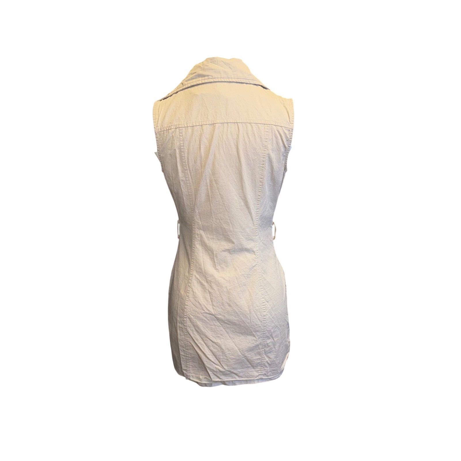 Vintage Tan Sleeveless Trench Mini Dress Khaki Double Breasted Zip Front Small