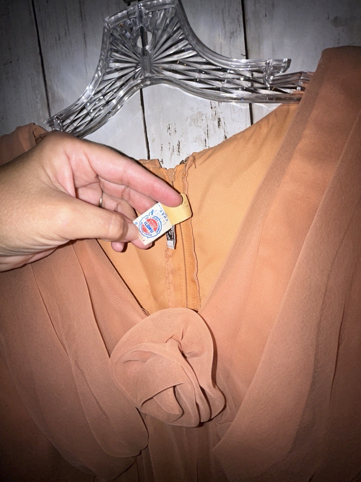 Emma Domb California Dress 14 Empire Waist Cape Sleeve Orange Chiffon Altered
