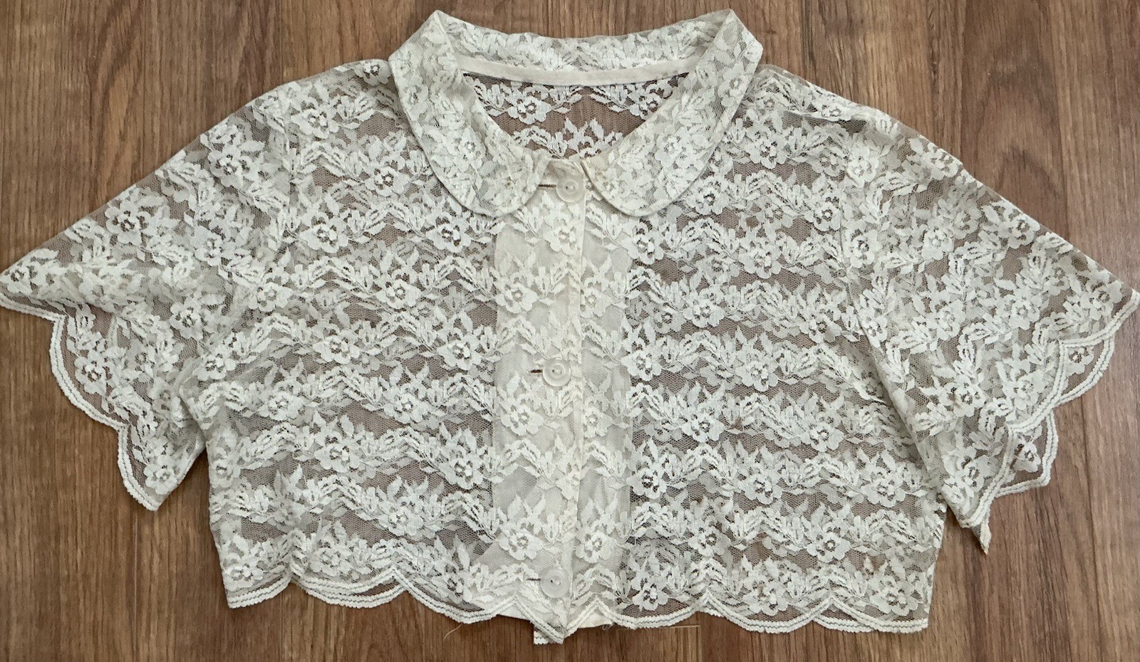 Antique Victorian Bed Jacket Floral Net Scalloped LACE~Medium~TLC~Restore~As Is.