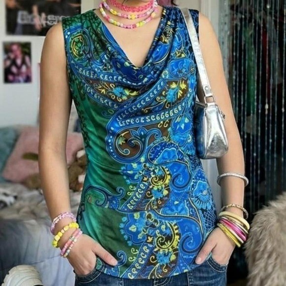 VINTAGE Y2K JENNIE & MARLIS COWL NECK TOP cyber mcbling mallgoth fairy siren S
